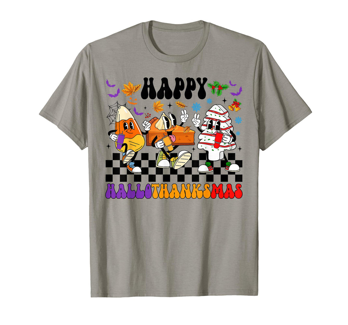 Happy Hallothanksmas Halloween Thanksgiving Christmas Kids T-Shirt