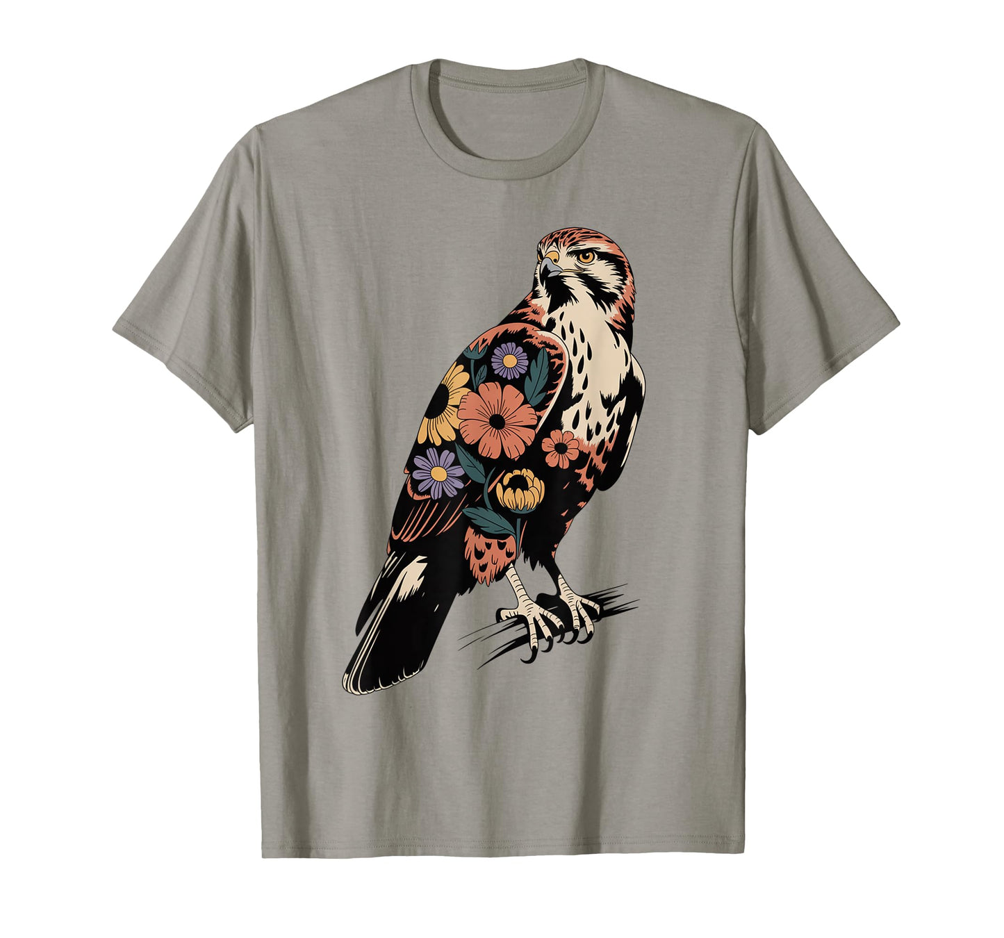 Floral Hawk Bird Camping Outdoor Nature Enthusiasts Kids T-Shirt