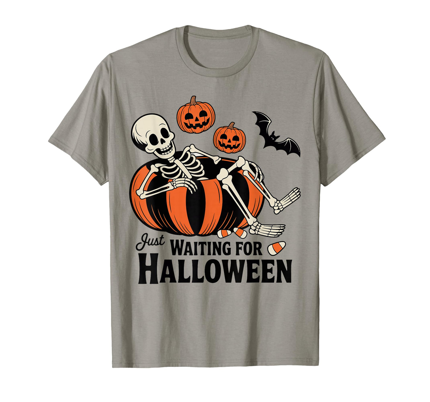 Just Waiting for Halloween Skeleton Spooky Summerween T-Shirt