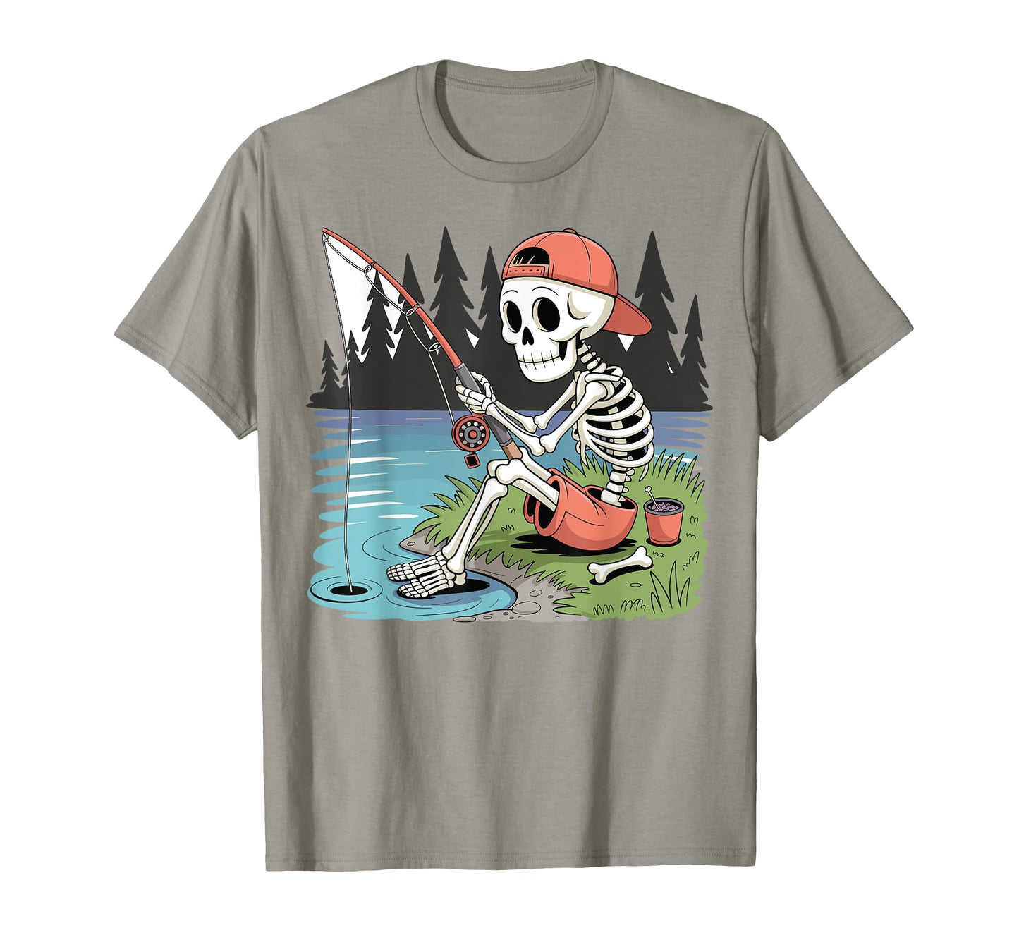Skeleton Fishing Halloween Costume Funny Fishing Boys Kids T-Shirt
