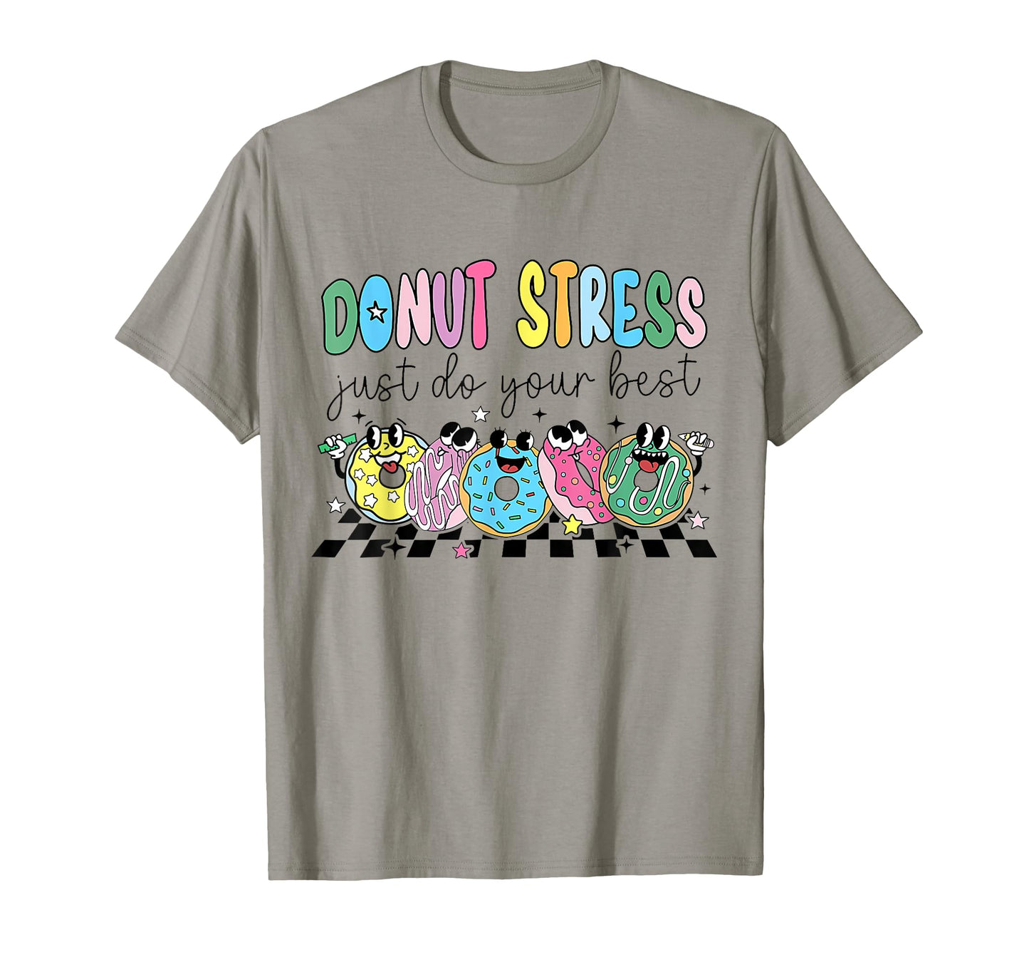 Groovy Donut Stress Just Do Your Best Retro Teacher Test Day T-Shirt for Men Women