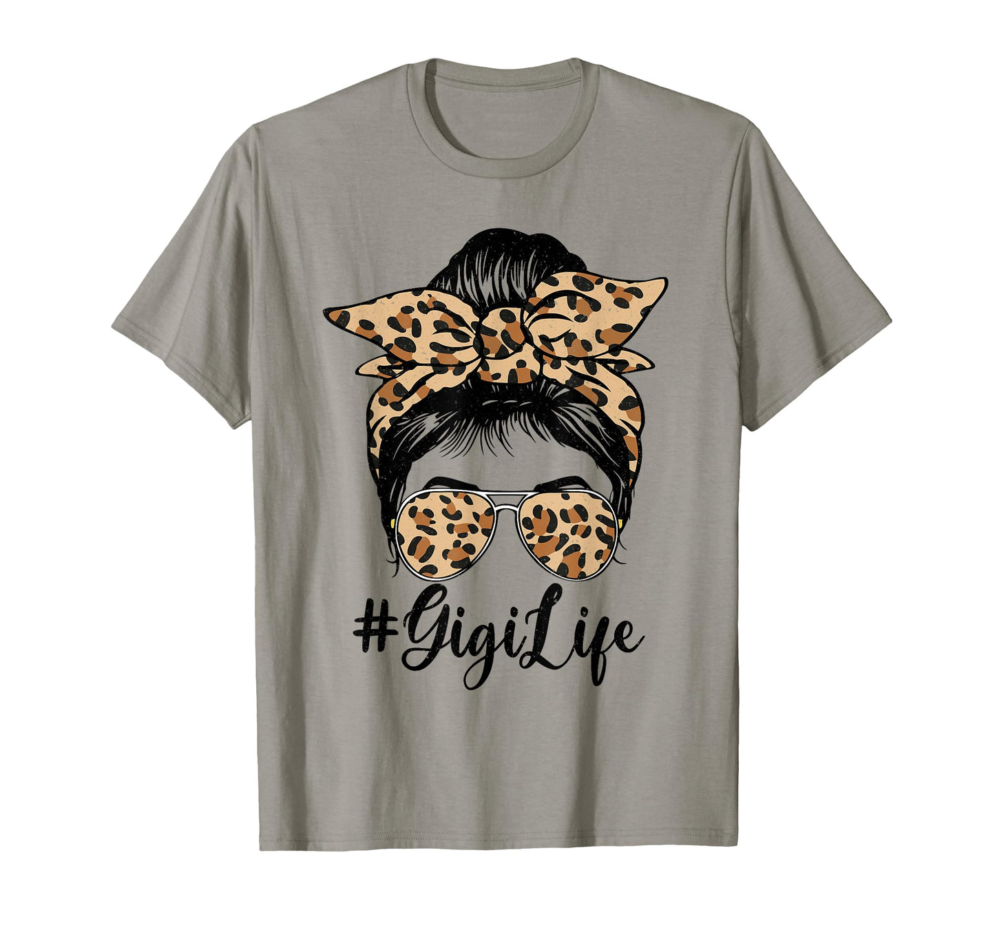 Funny Gigi Life Bleached Leopard Messy Bun Mother's day T-Shirt