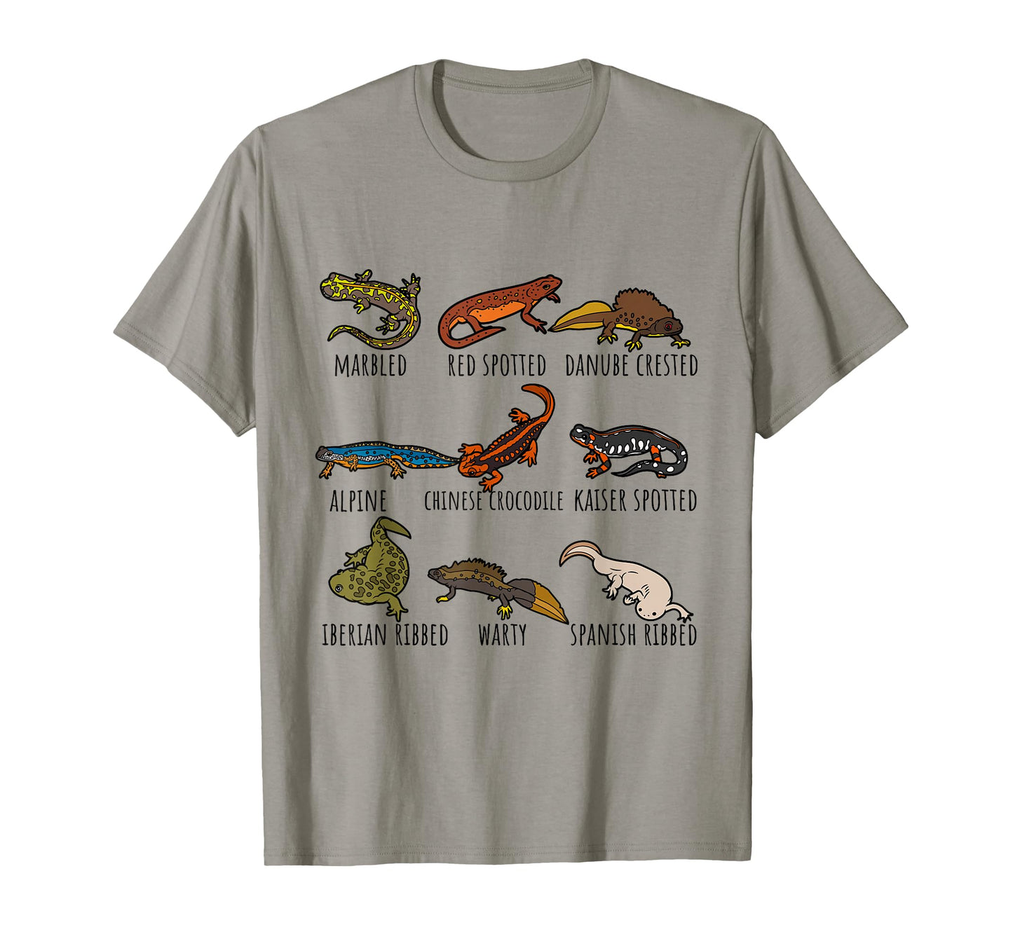 Cute Types Of Newts Salamander Species Chart For Newt Lovers T-Shirt