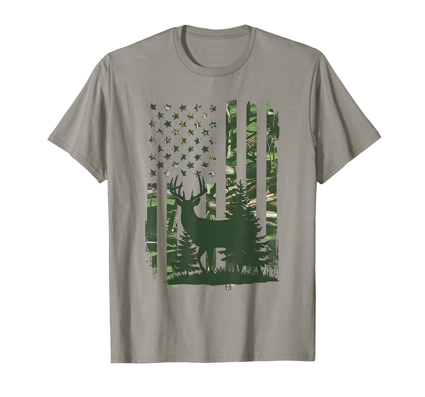 Camo Deer Hunting American Flag Whitetail Hunter USA Graphic T-Shirt