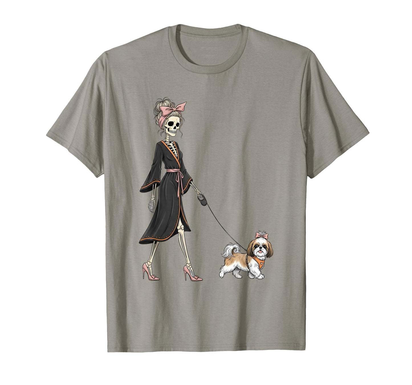 Skeleton Shih Tzu Dog Walking Halloween Women T-Shirt