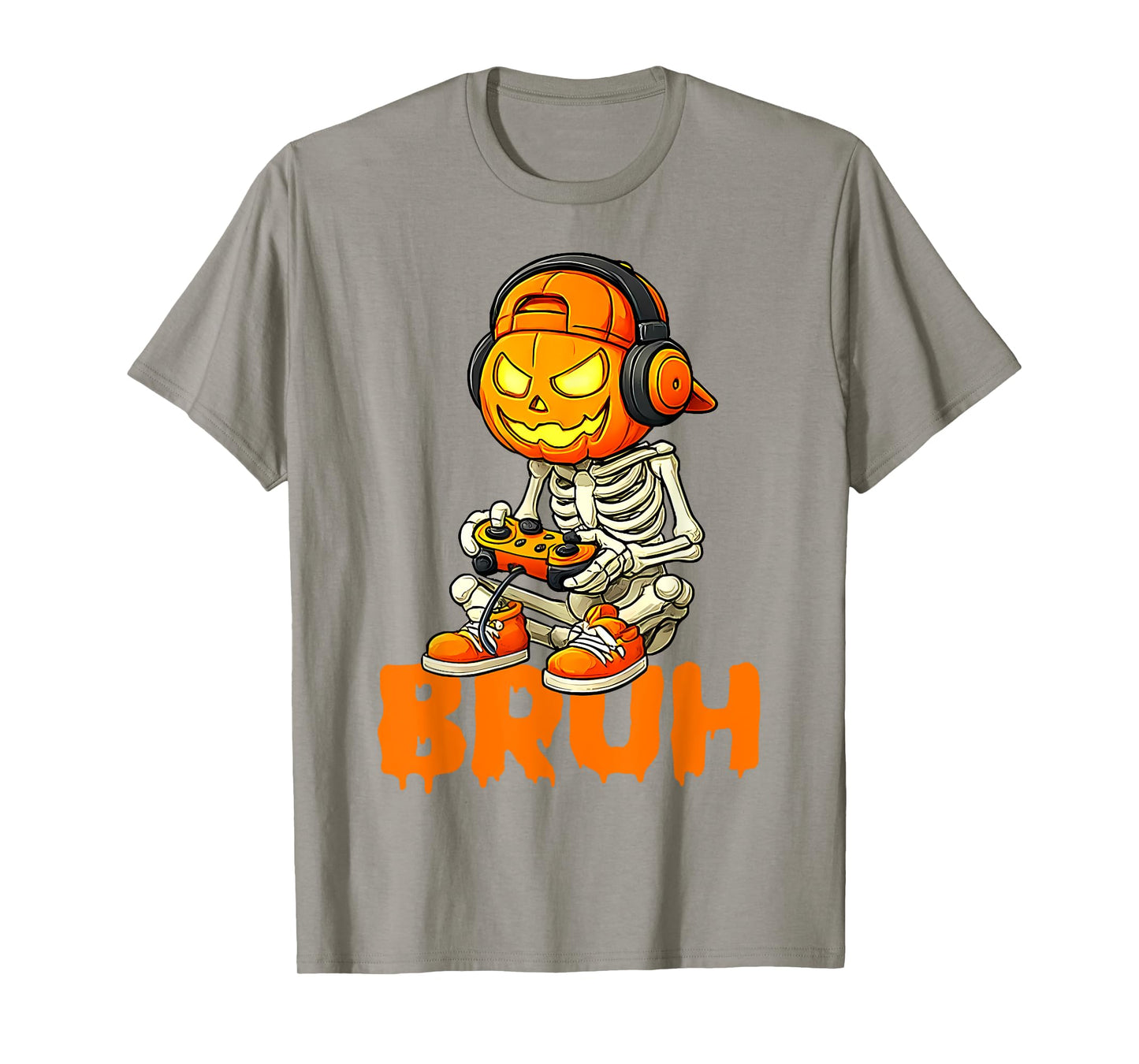 Bruh Halloween Boys Kids Gamer Mens Skeleton Video Gaming T-Shirt