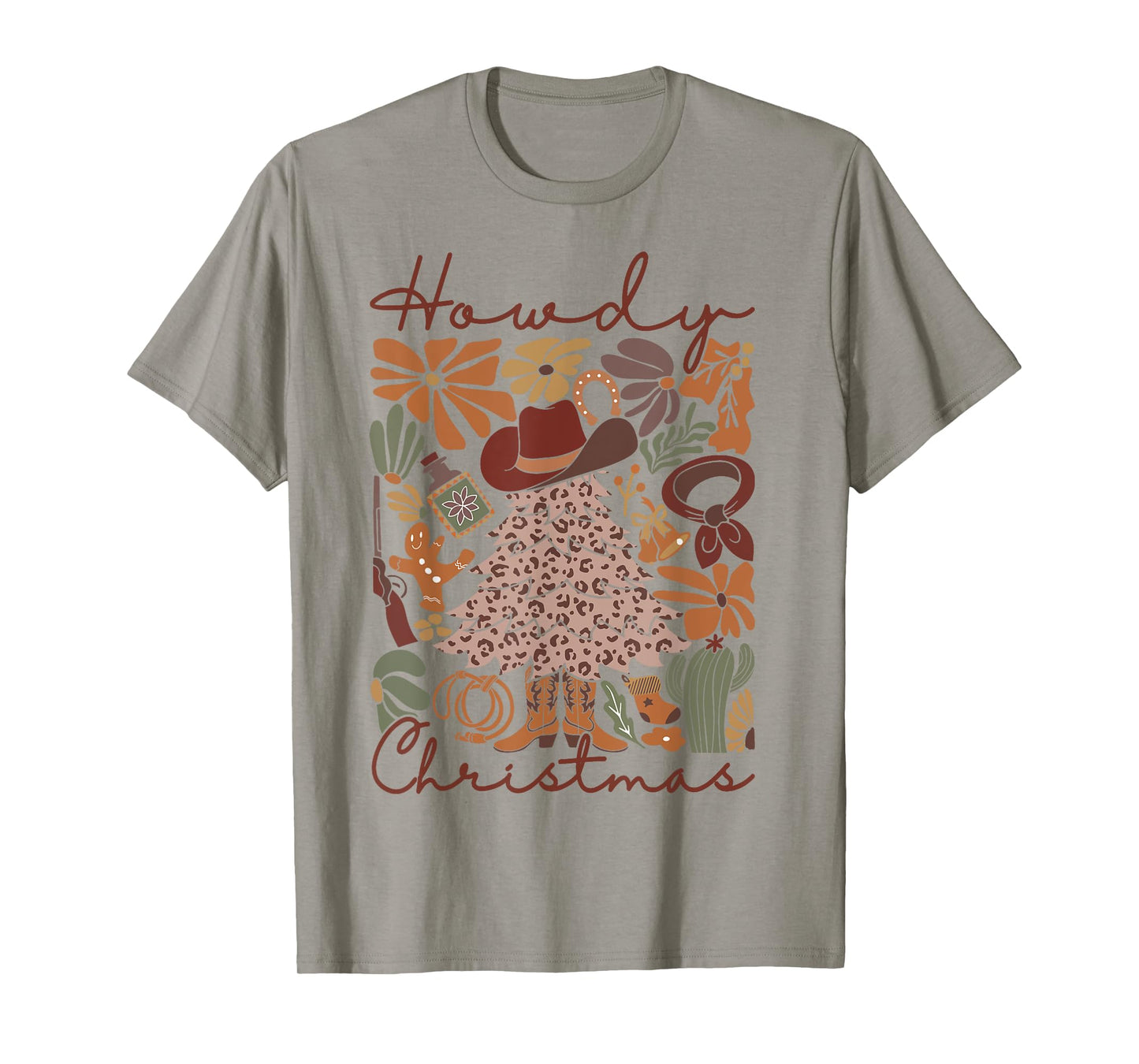 Western Santa Hat Howdy Christmas Tree Boho Flower Cowboy T-Shirt