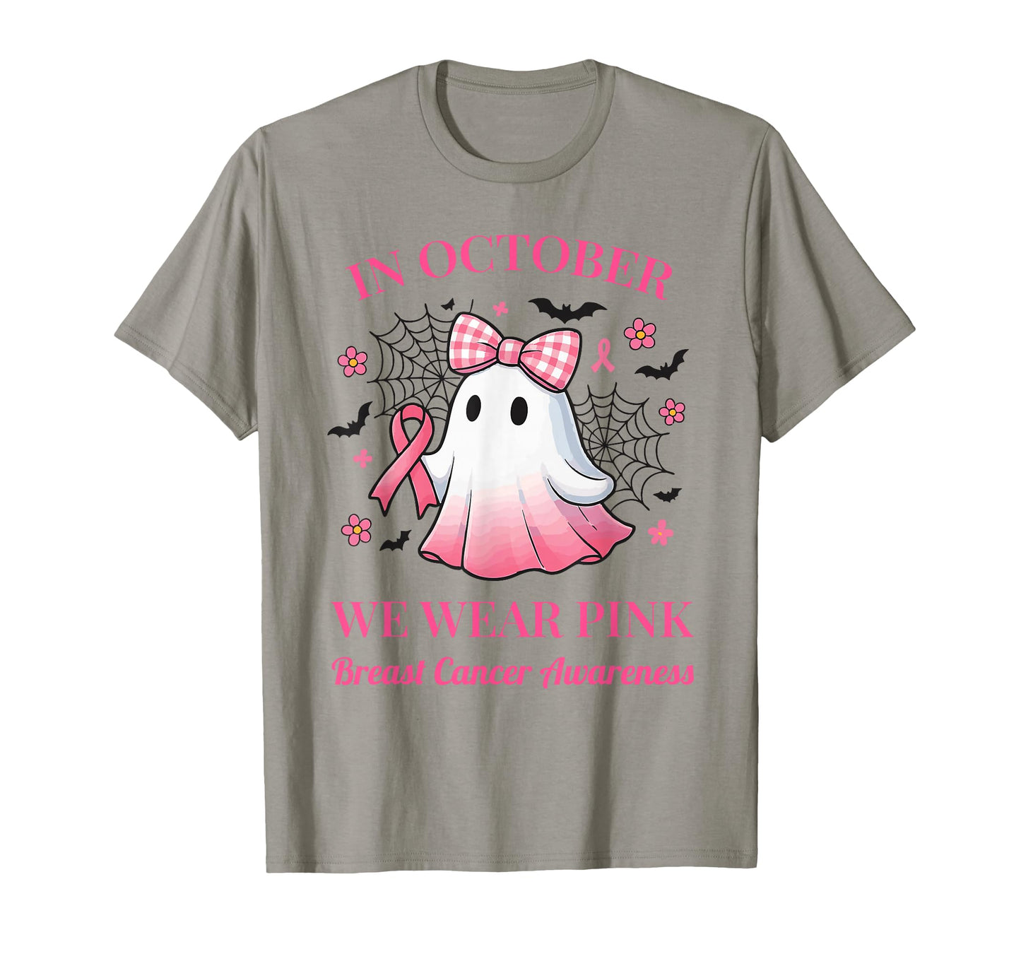 in October We Wear Pink Ghost Breast Cancer Awareness T-Shirt