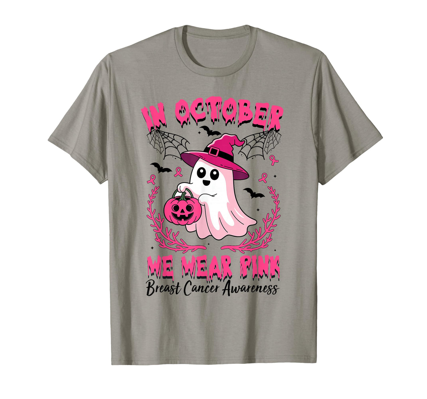 in October We Wear Pink Breast Cancer Awareness Halloween T-Shirt