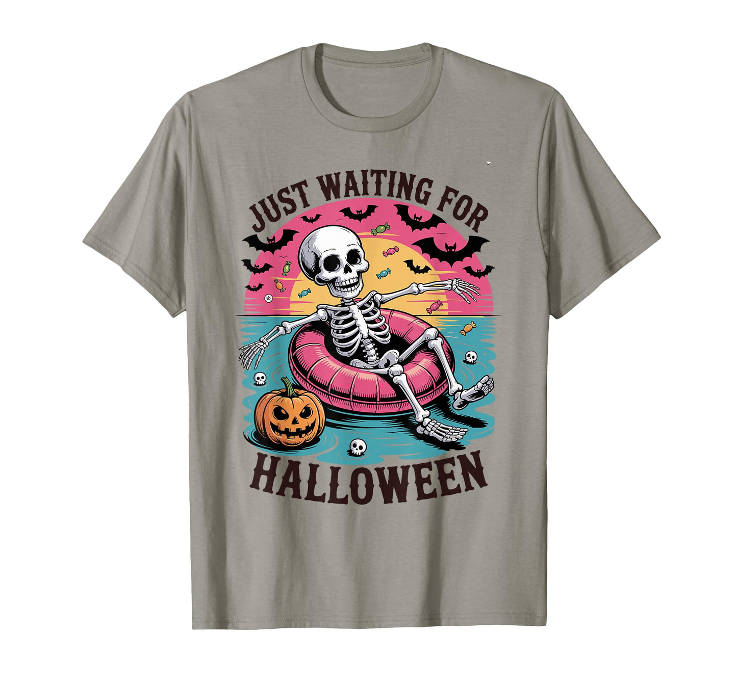 Just Waiting for Halloween Costume Summerween Skeleton Funny T-Shirt
