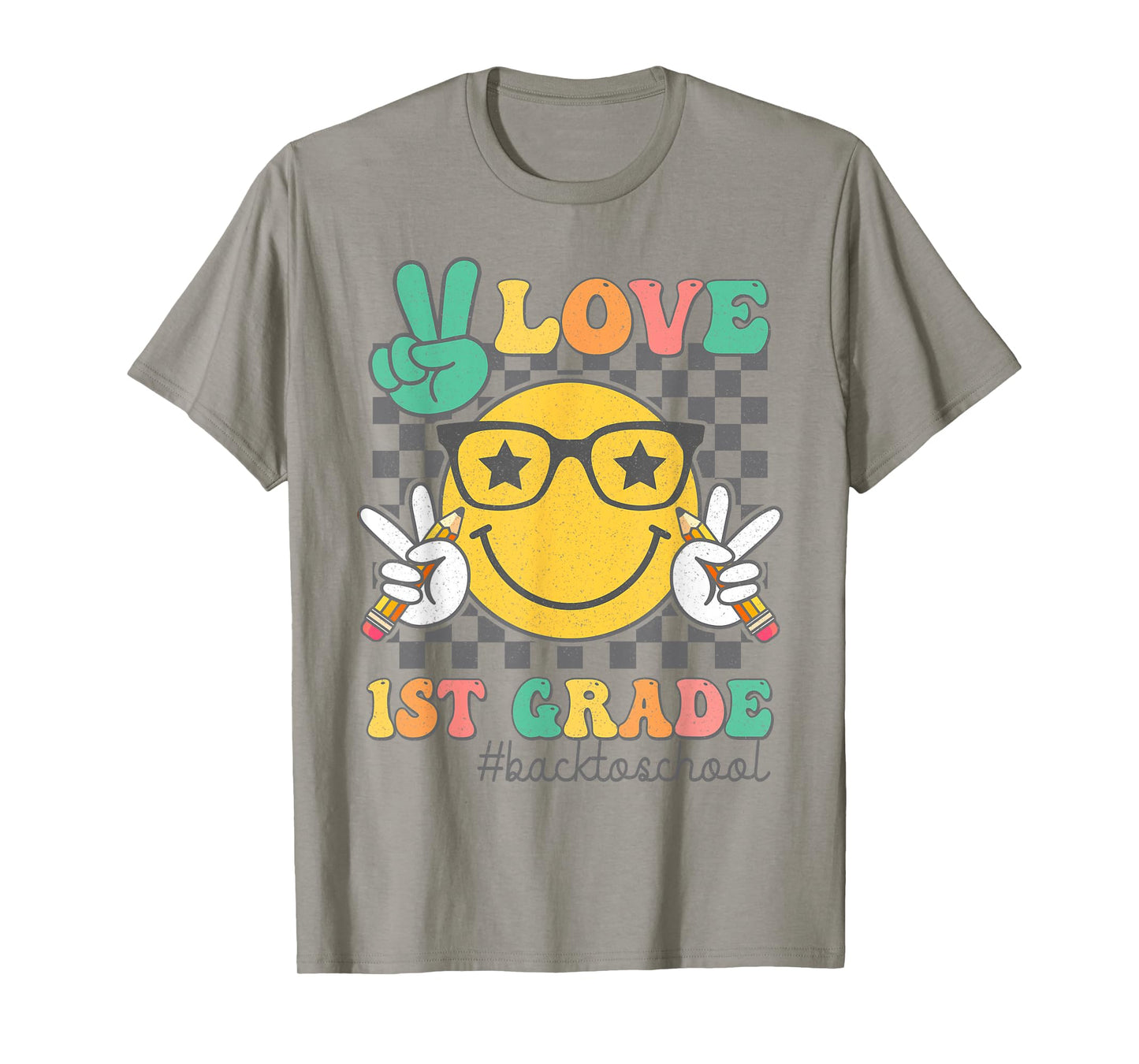 Peace Love 1st Grade Cute Smile Face Back To School Girls T-Shirt