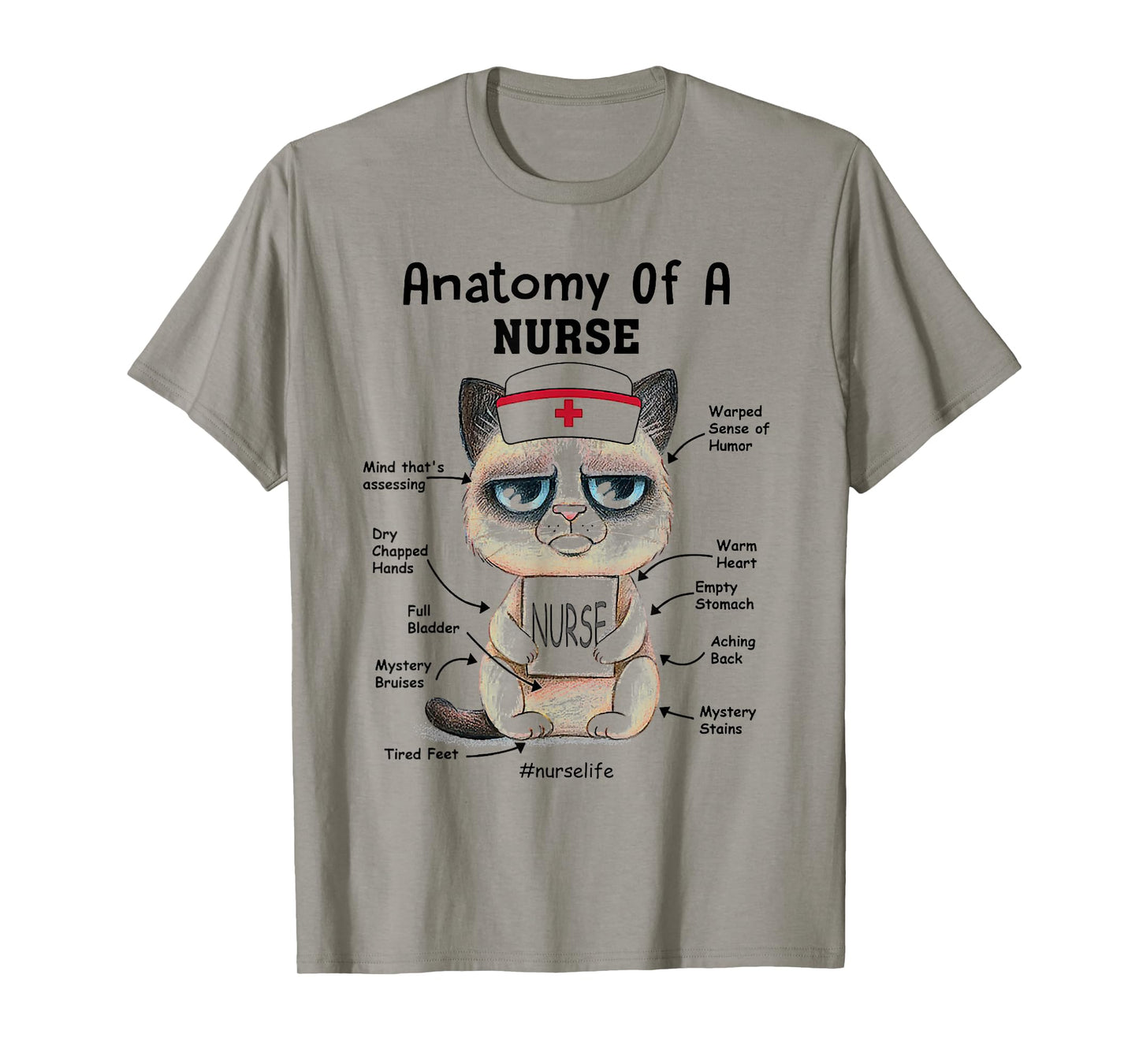 Anatomy Of A Nurse Funny Cat Nurse Life Men Women T-Shirt