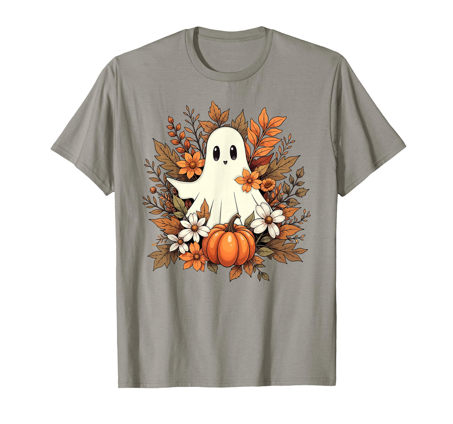 Boo Ghost Halloween Costume Pumpkin Fall Floral Girls Women T-Shirt