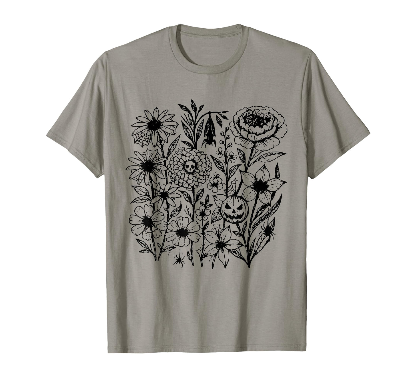 Funny Vintage Skeleton Skull Flower Halloween Retro Floral T-Shirt