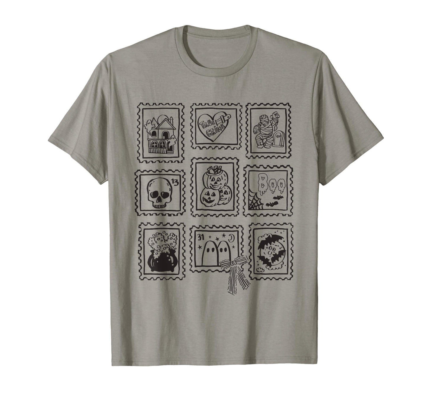 Halloween Postage Stamp Ghosts Pumpkins Skull Haunted House T-Shirt