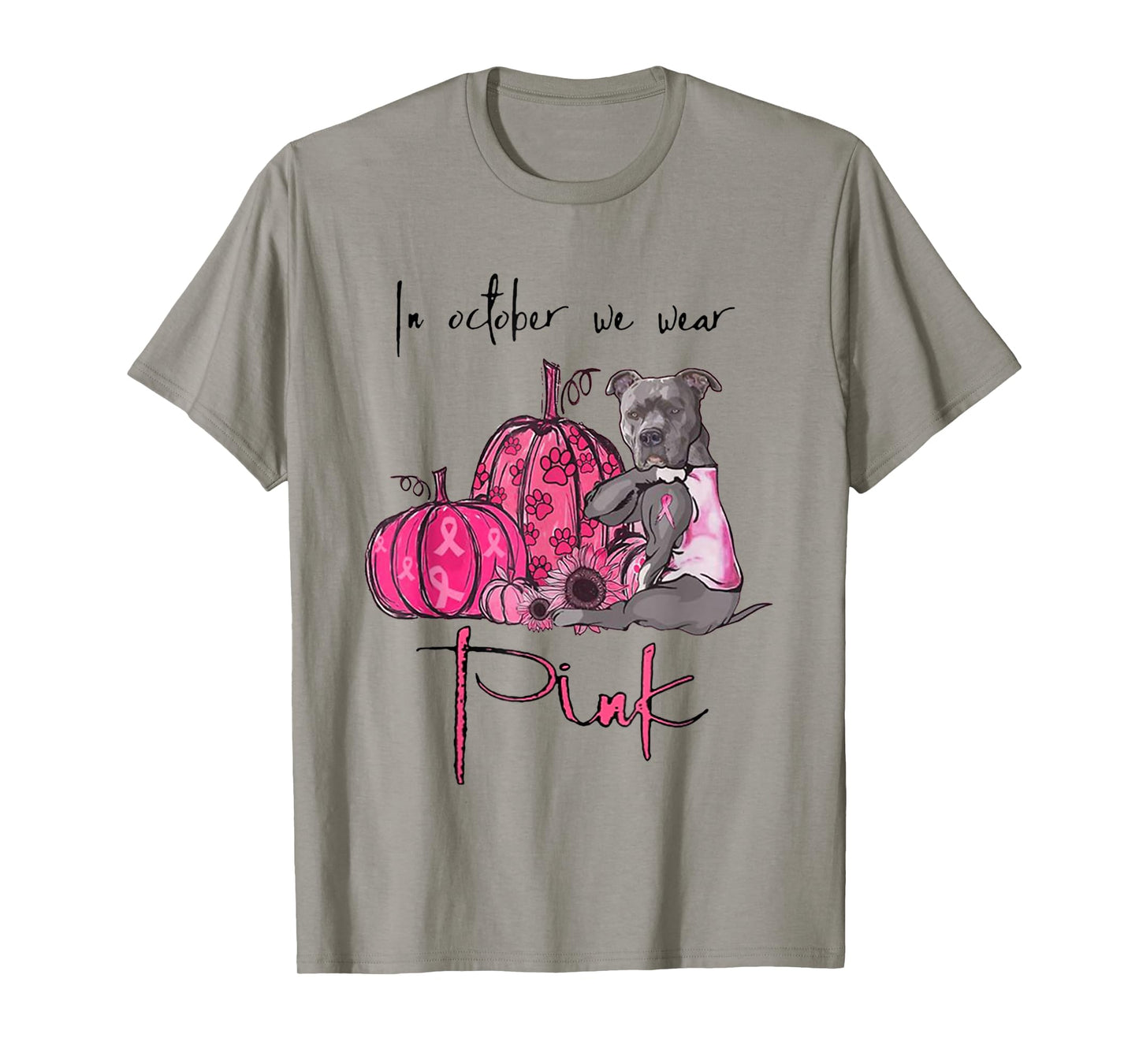 In October We Wear Pink - Breast Cancer Awareness Pitbull T-Shirt