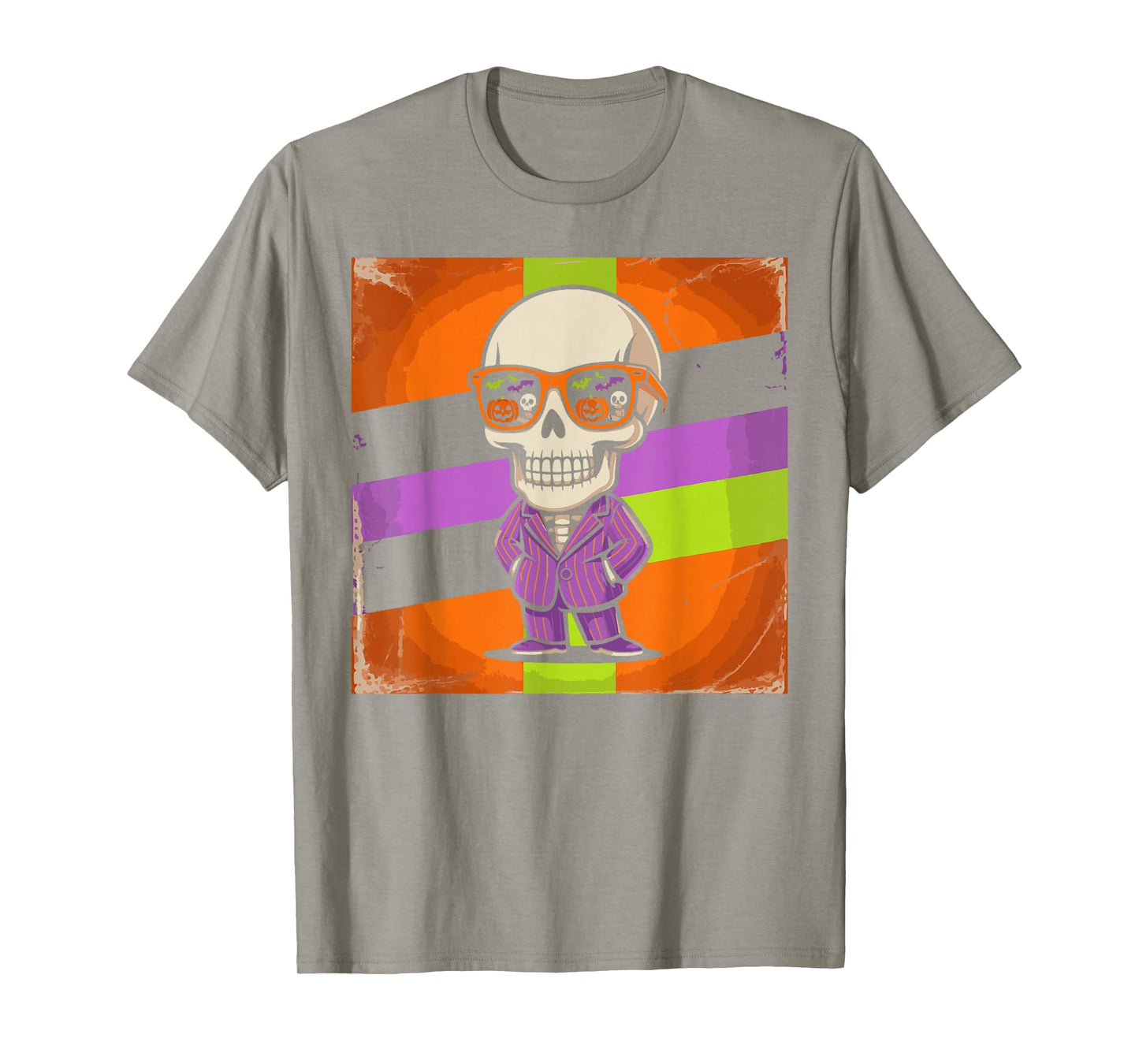 Retro Pumpkin Glasses Skeleton Halloween Costume Men Women T-Shirt