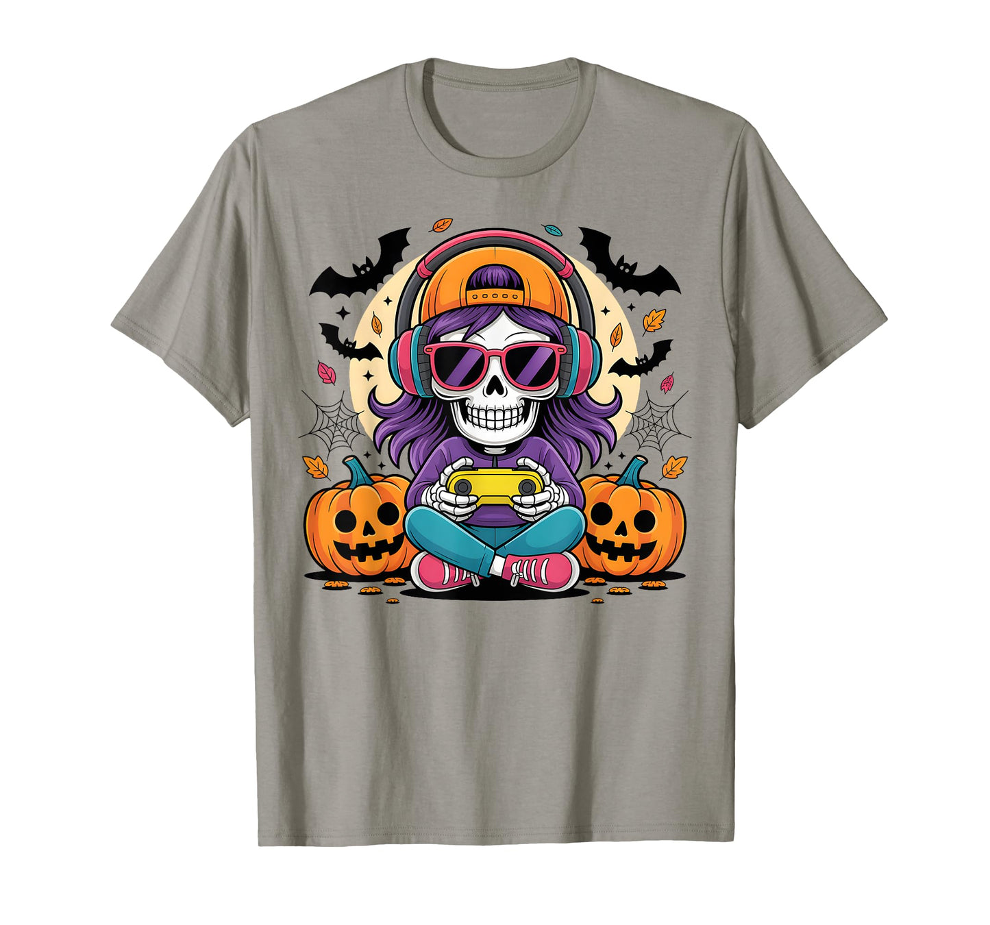 Girls Halloween Skeleton Gamer Video Gaming Girl Teens Women T-Shirt