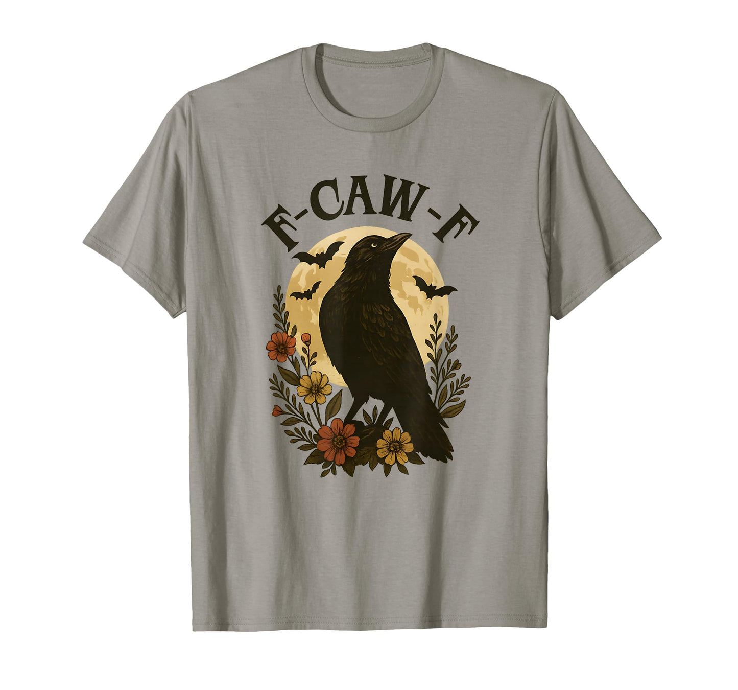 Black Crow F-Caw-F Raven Bird Saying Retro Floral Graphic T-Shirt