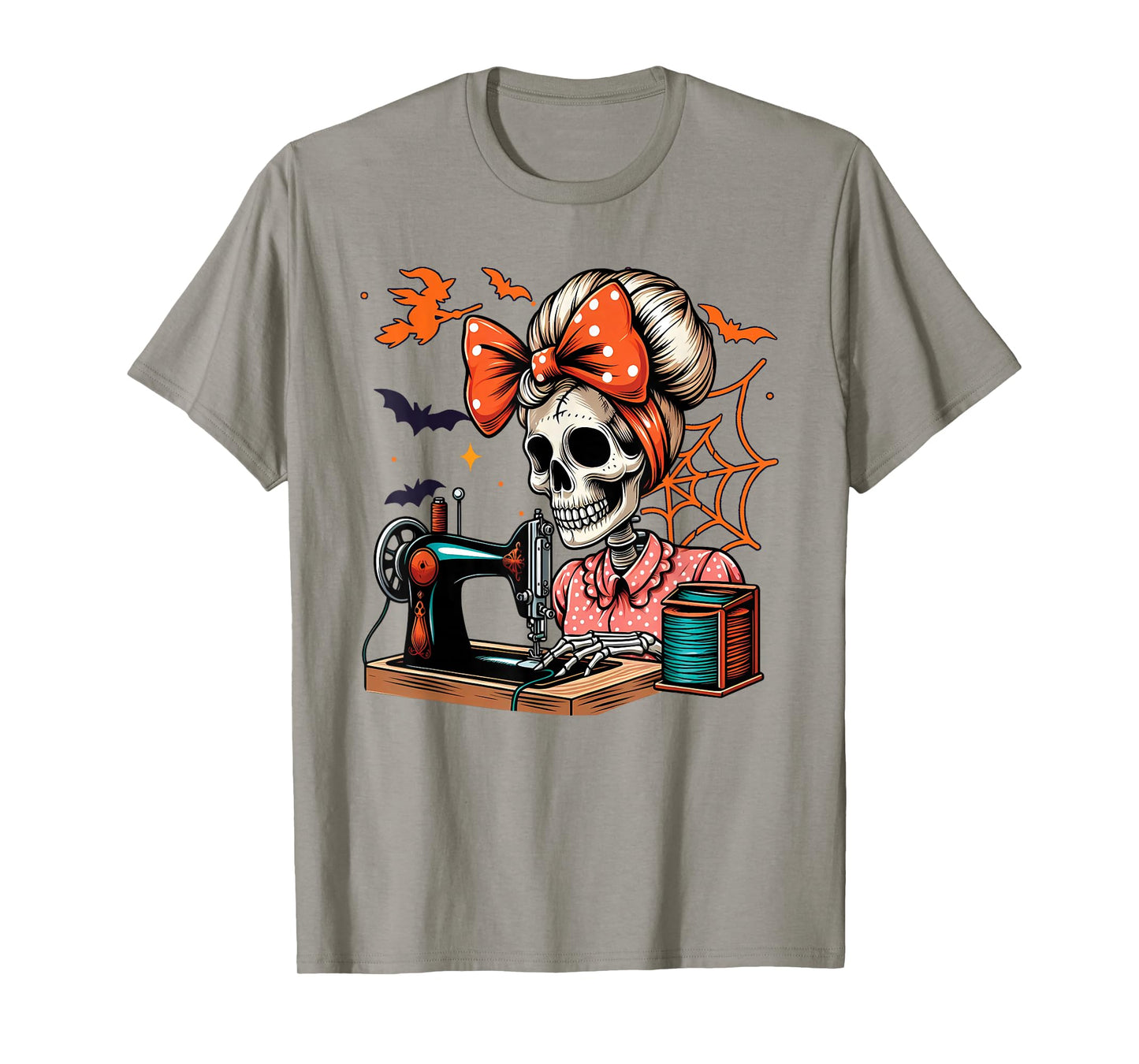 Messy Bun Hair Skeleton Sewer Quilter Halloween Quilting T-Shirt