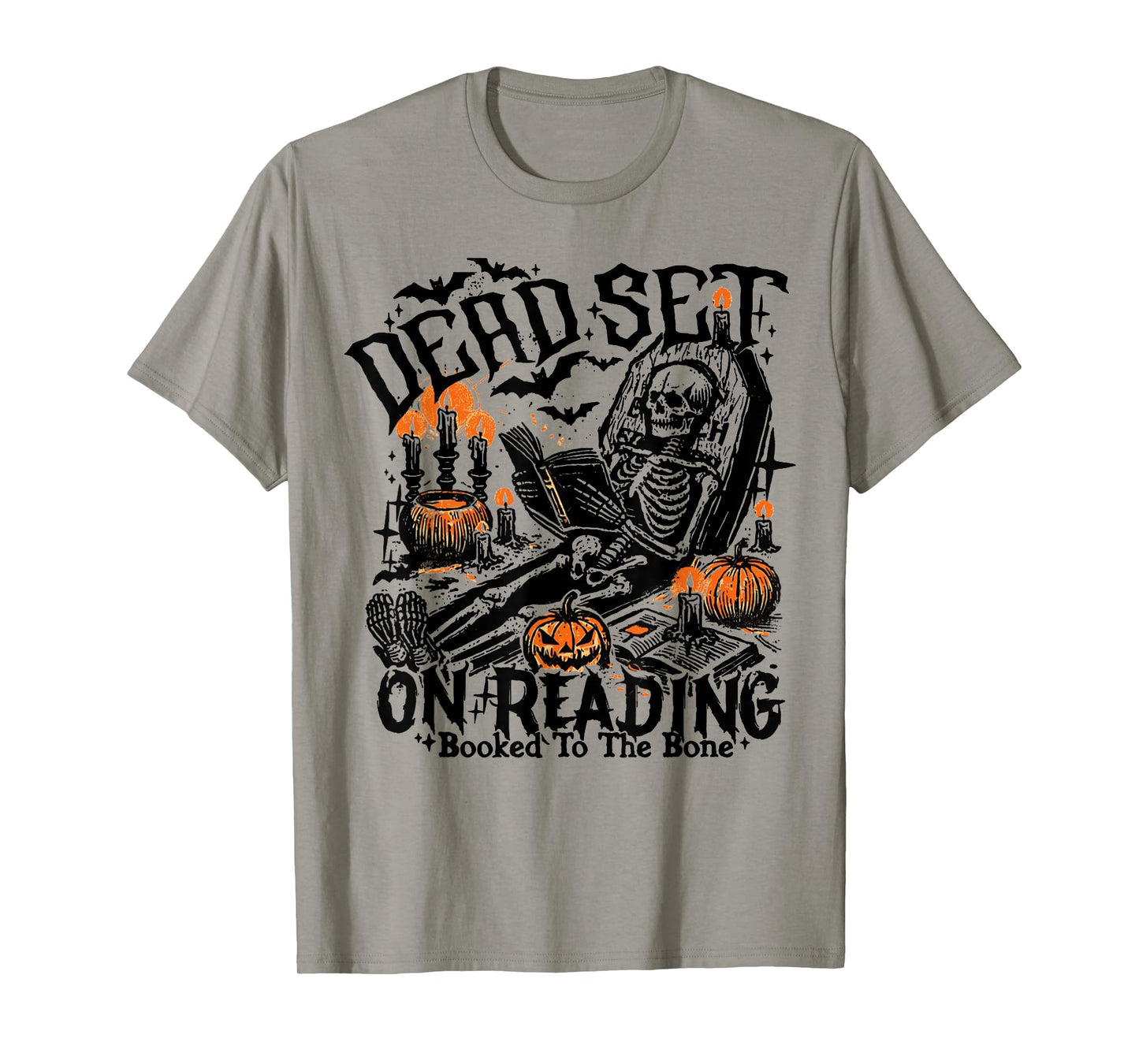 Funny Book Dead Set On Reading Skeleton Halloween Spooky T-Shirt