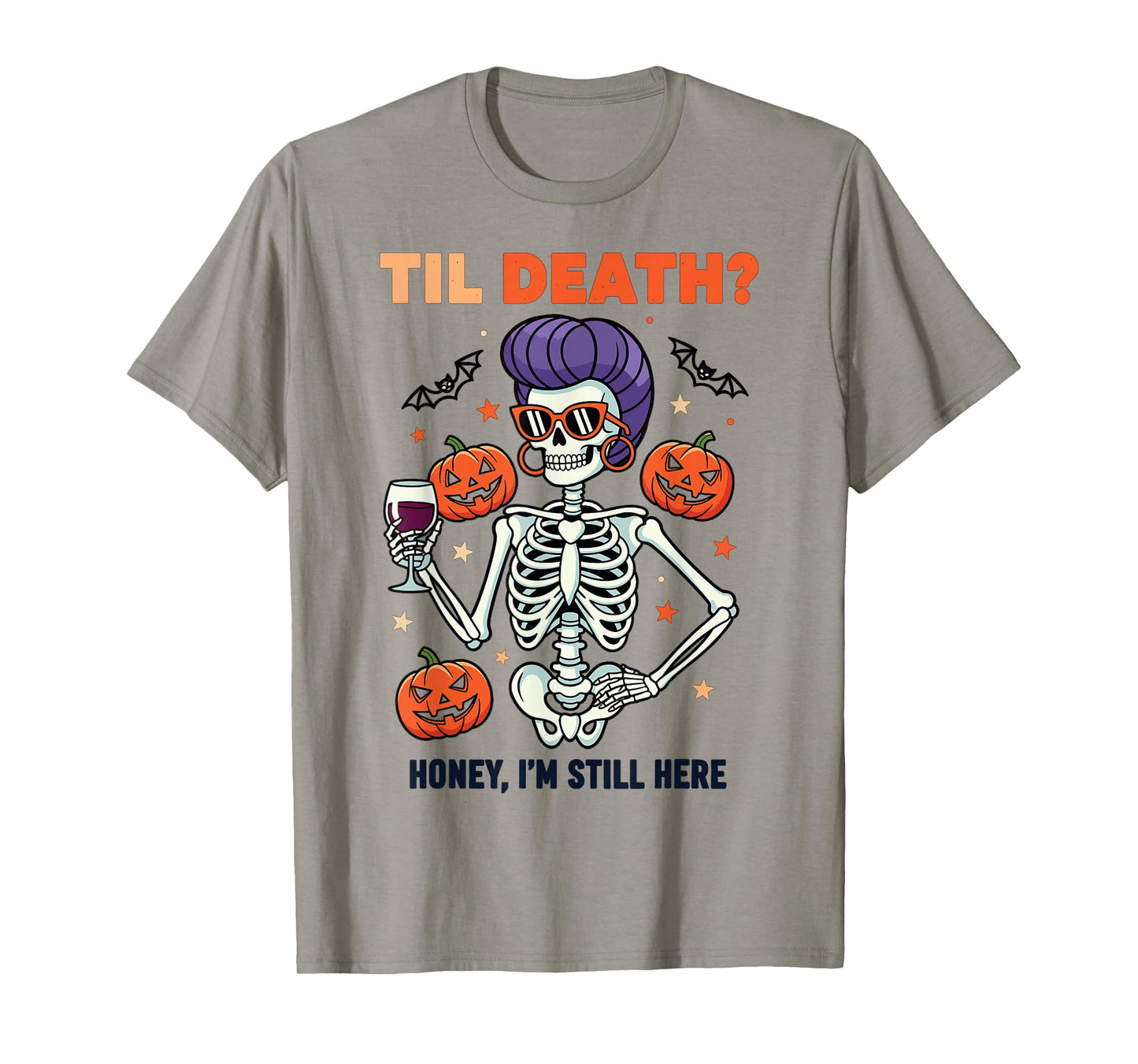 Funny Halloween Skeleton Design for Wine and Bat Lovers T-Shirt