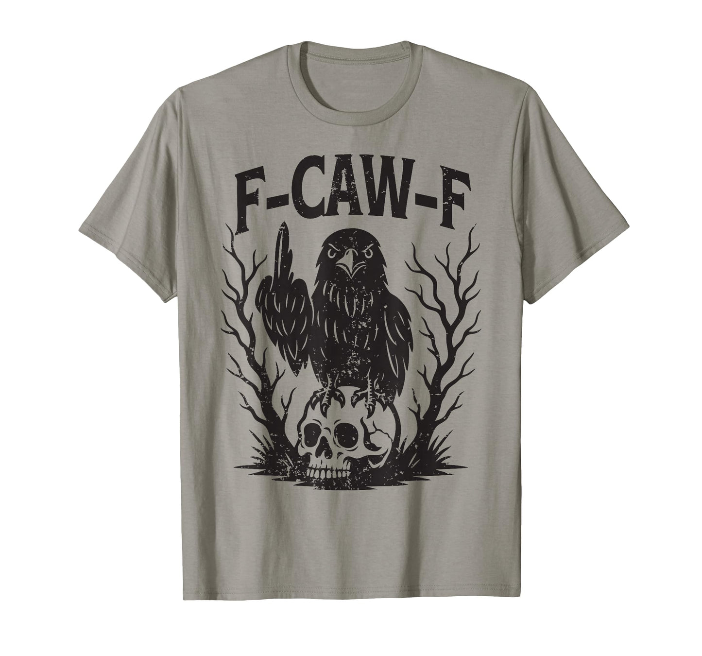 Funny F Caw F Raven Skull Gothic Graphic Halloween Crow Pun T-Shirt