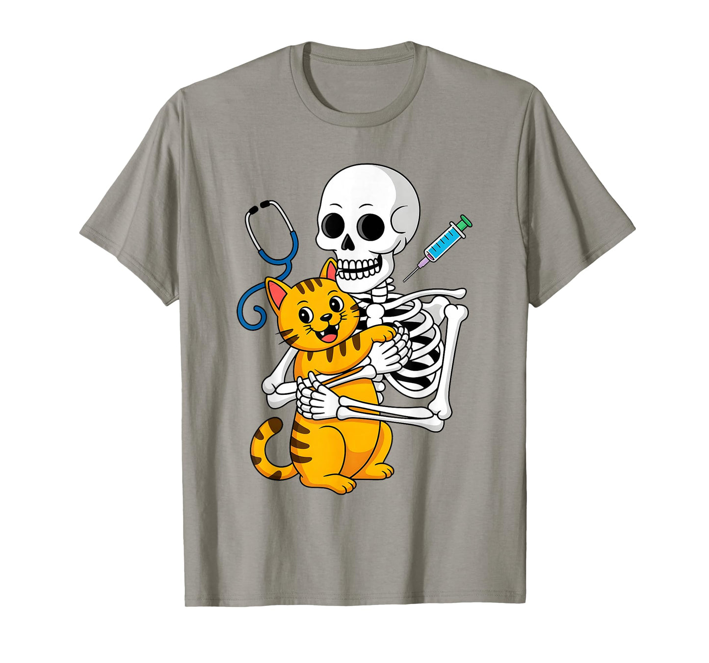 Skeleton Hugging Cat Funny Vet Cat Lover Halloween Men Women T-Shirt