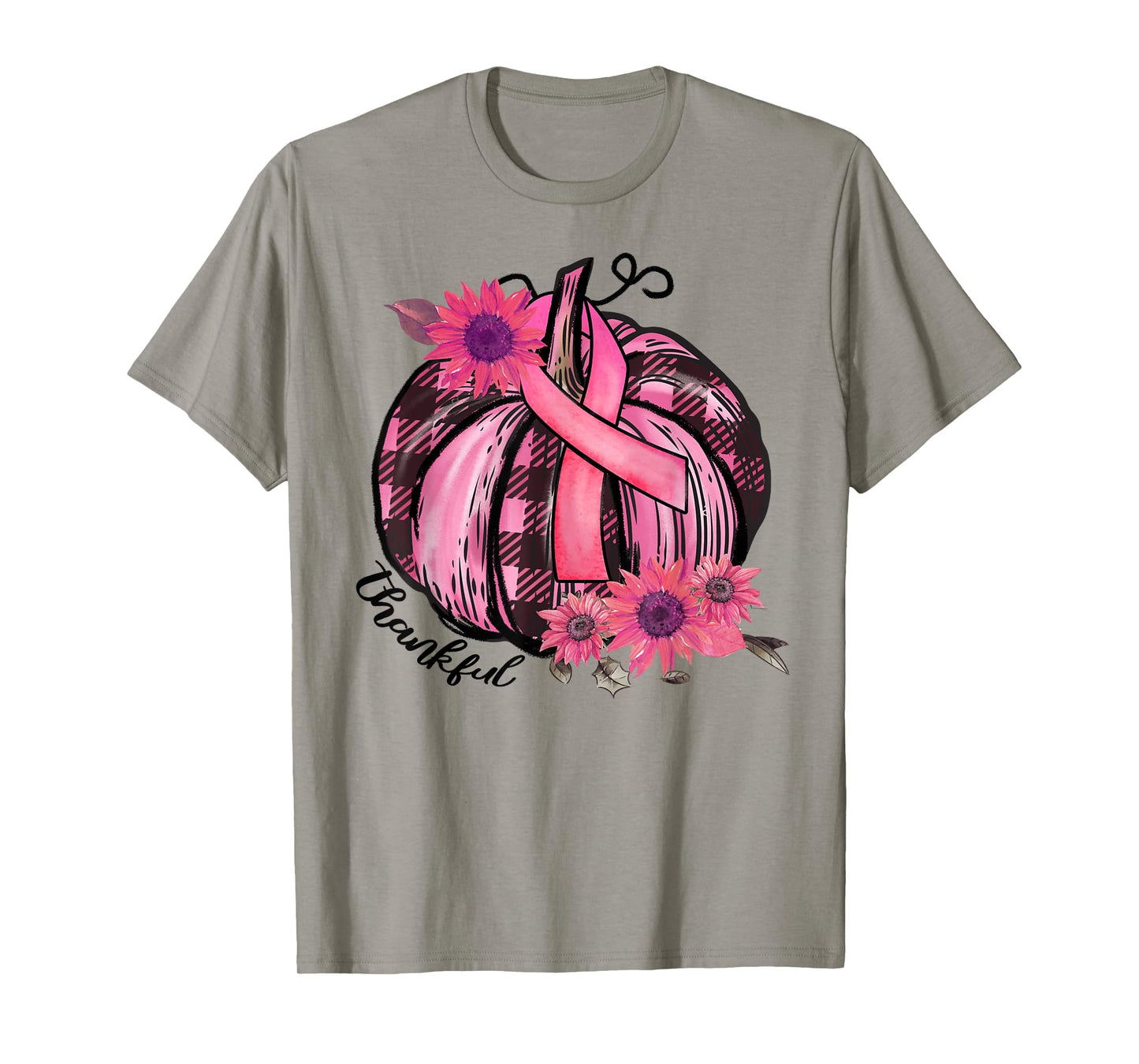 Thankful Pink Pumpkin Sunflower Breast Cancer Awareness Gift T-Shirt