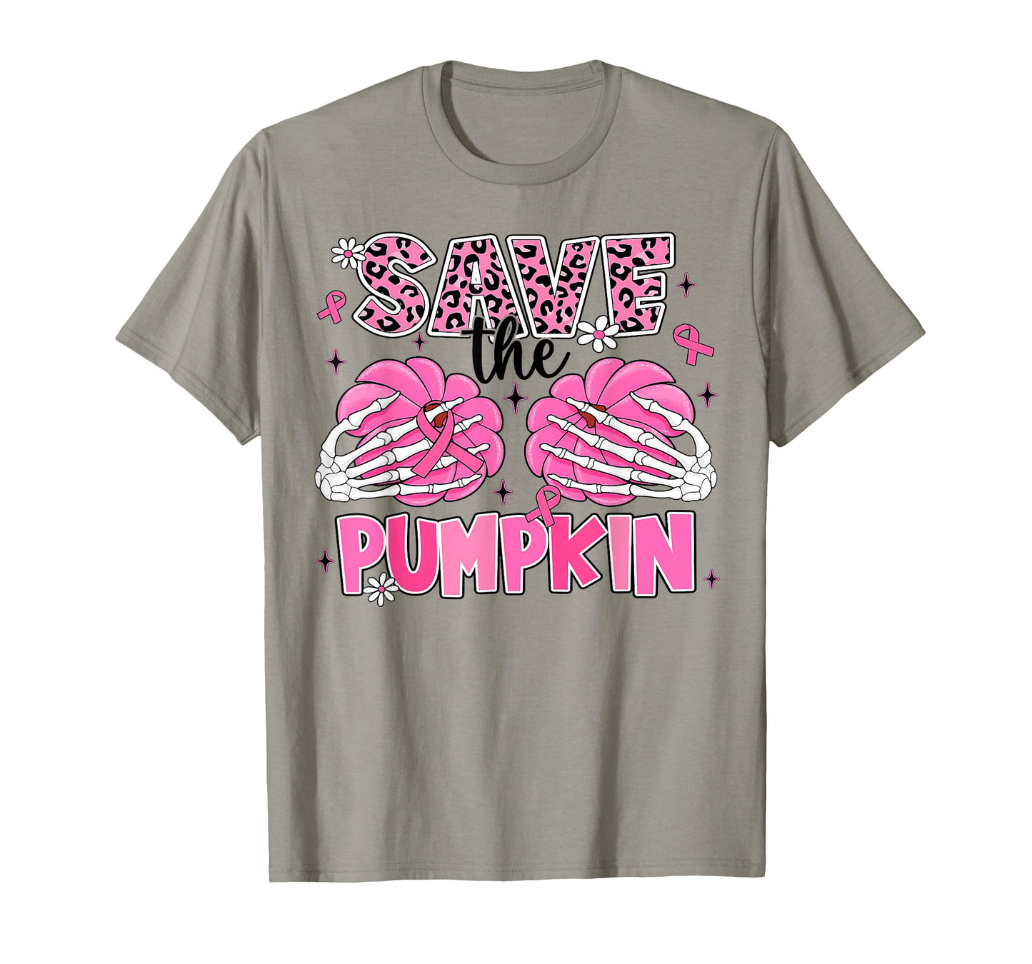 Save The Pumpkins Breast Cancer Awareness Skeleton Halloween T-Shirt