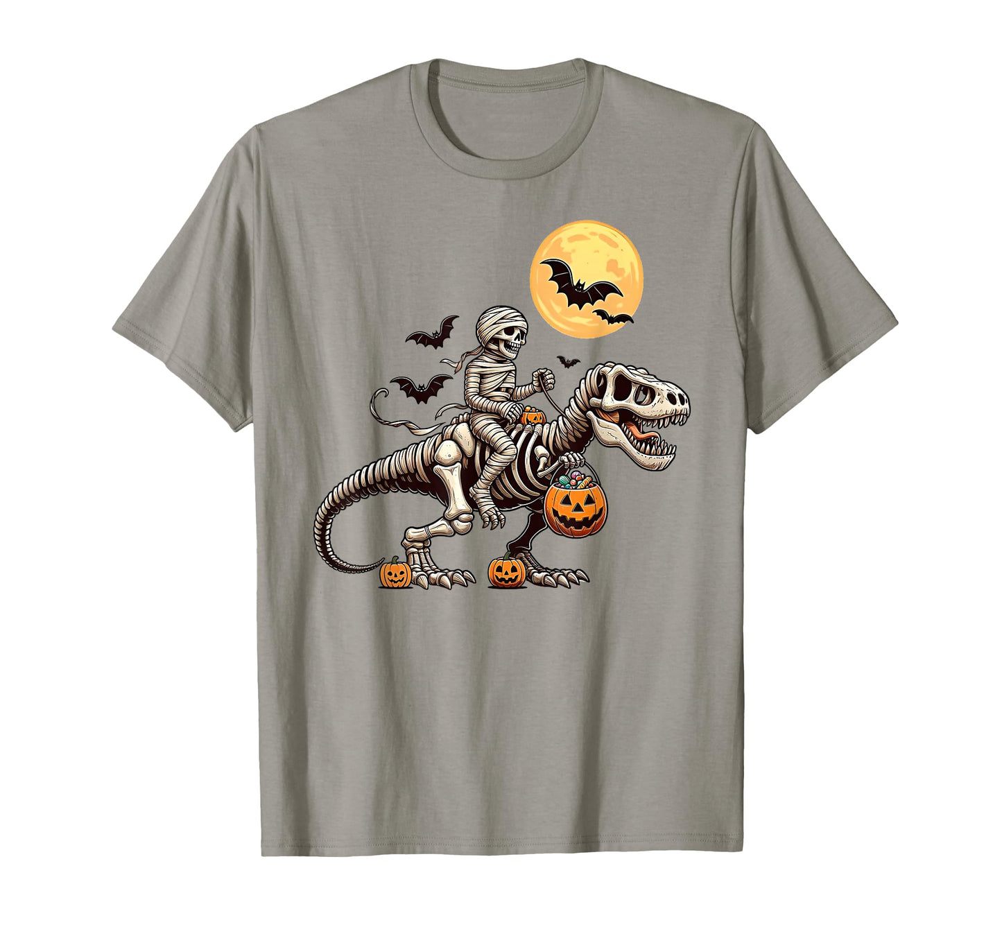 Mummy Skeleton Riding Dinosaur T Rex Halloween Kids Boys Men T-Shirt