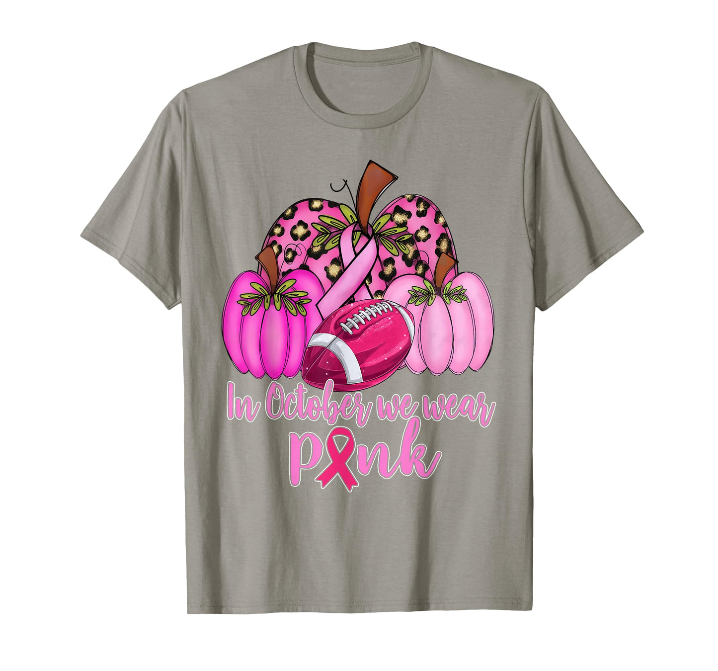 In October We Wear Pink Football Pumpkin Breast Cancer T-Shirt