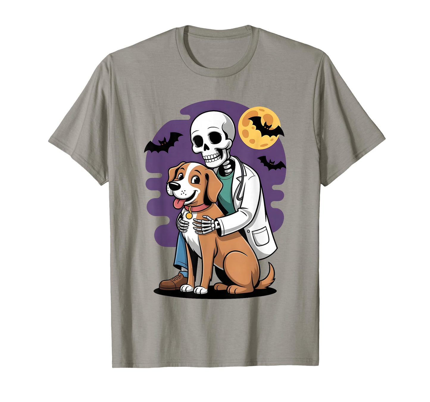 Skeleton Hugging Dog Funny Vet Dog Lover Halloween Men Women T-Shirt