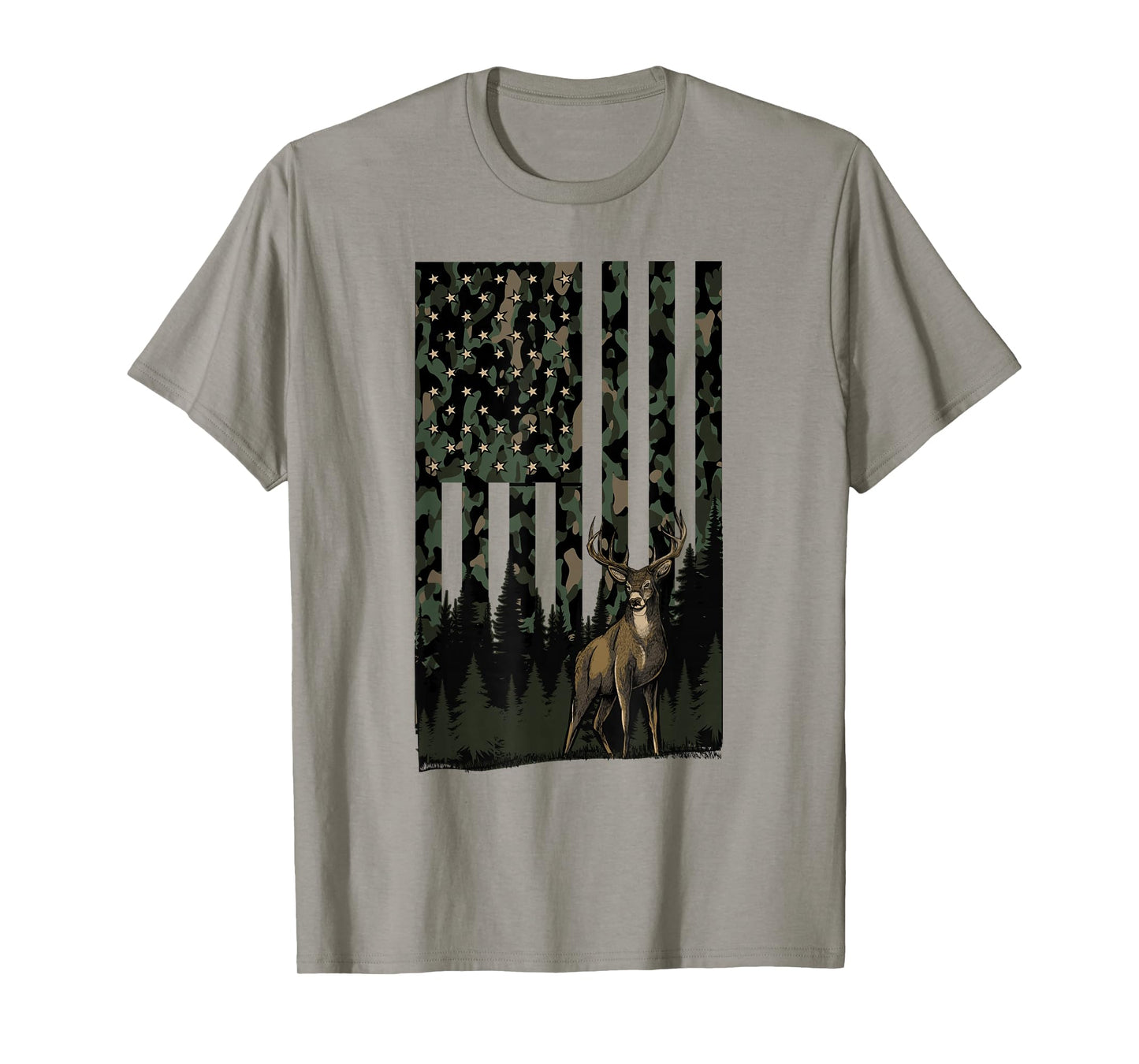 Camo Deer American Flag Patriotic Hunting Graphic USA Flag T-Shirt