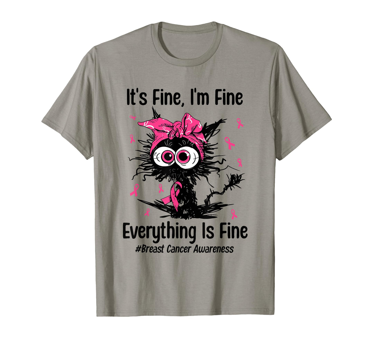 Motivational Cat Kitty Breast Cancer Awareness Pink Ribbon T-Shirt