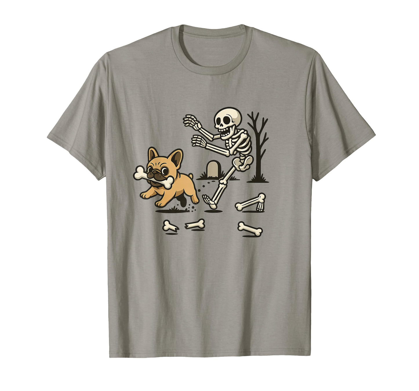 Funny Bulldog Skeleton Halloween Shirt Cartoon Spooky Tee T-Shirt