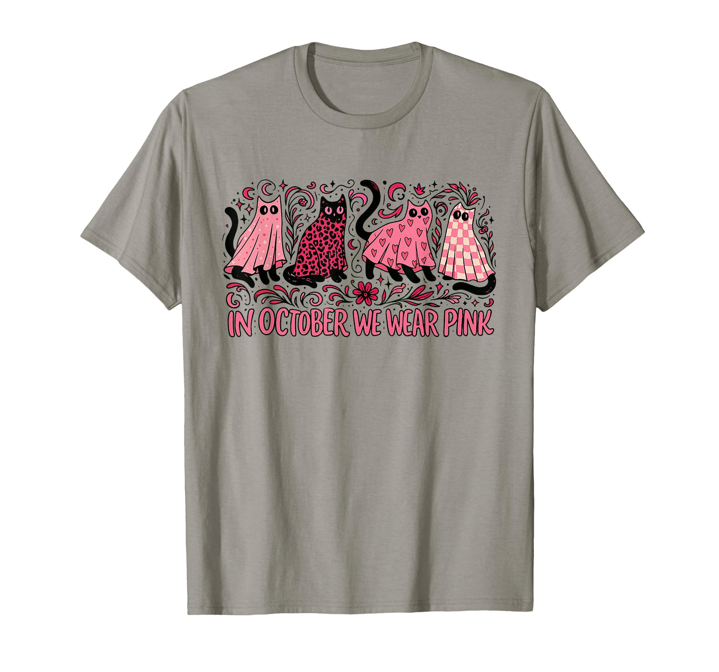 in October We Wear Pink Tee, Breast Cancer Awareness Cat Mom T-Shirt