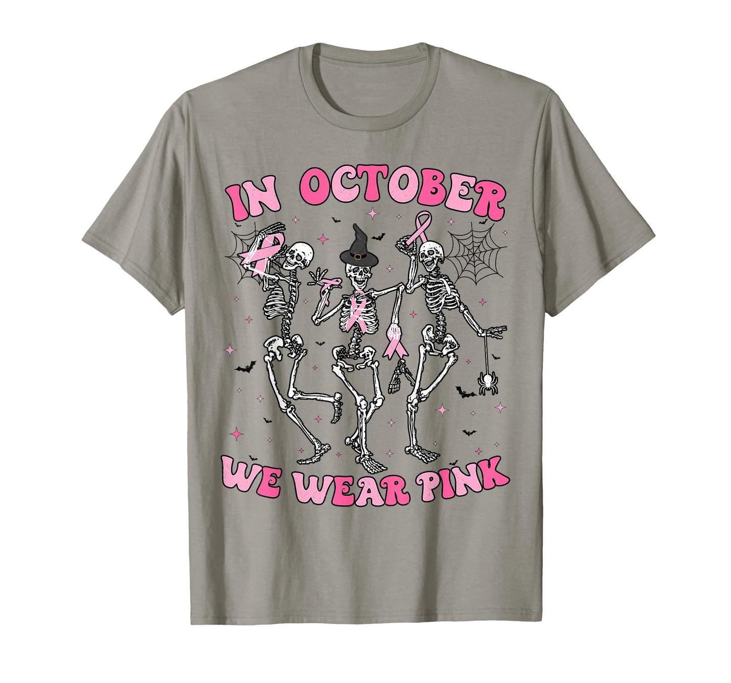 In October We Wear Pink Halloween Breast Cancer Skeleton T-Shirt