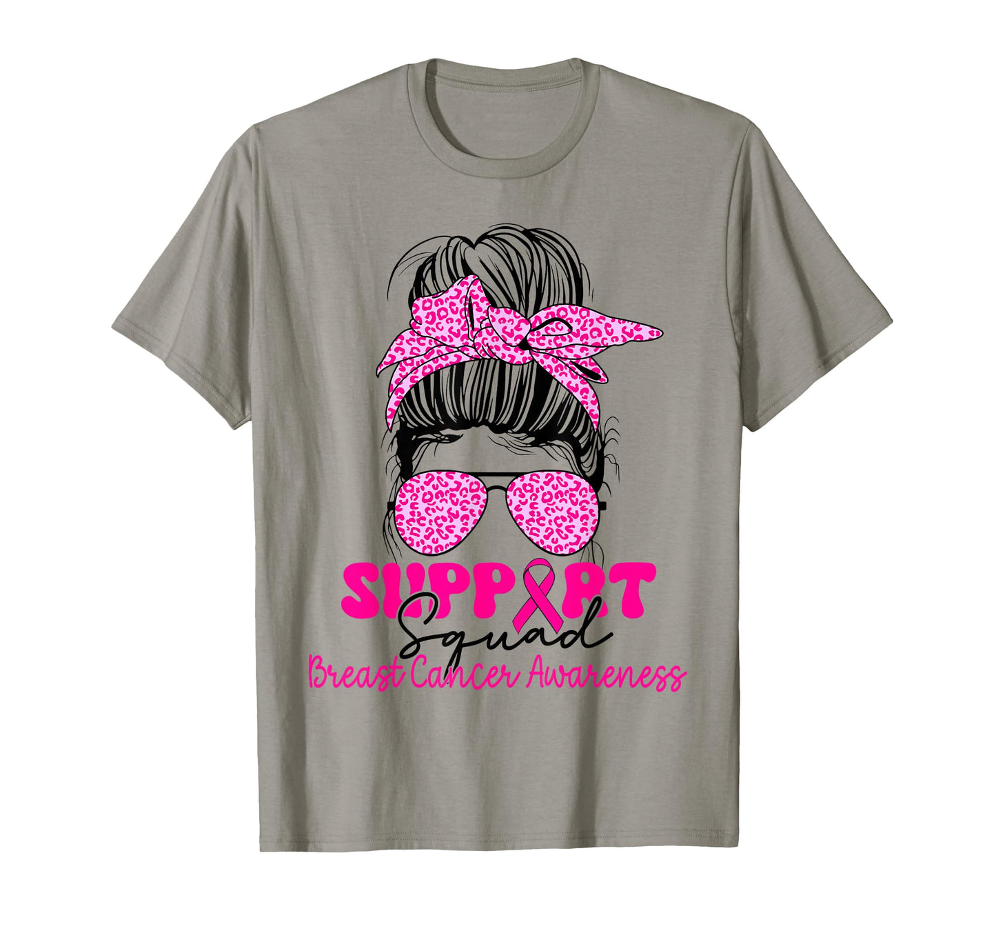 Support Squad Messy Bun Pink Warrior Breast Cancer Awareness T-Shirt