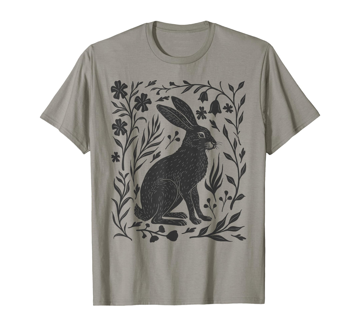 Wild Rabbit Hare Linocut Nature Lino Print Folk Art Forest T-Shirt