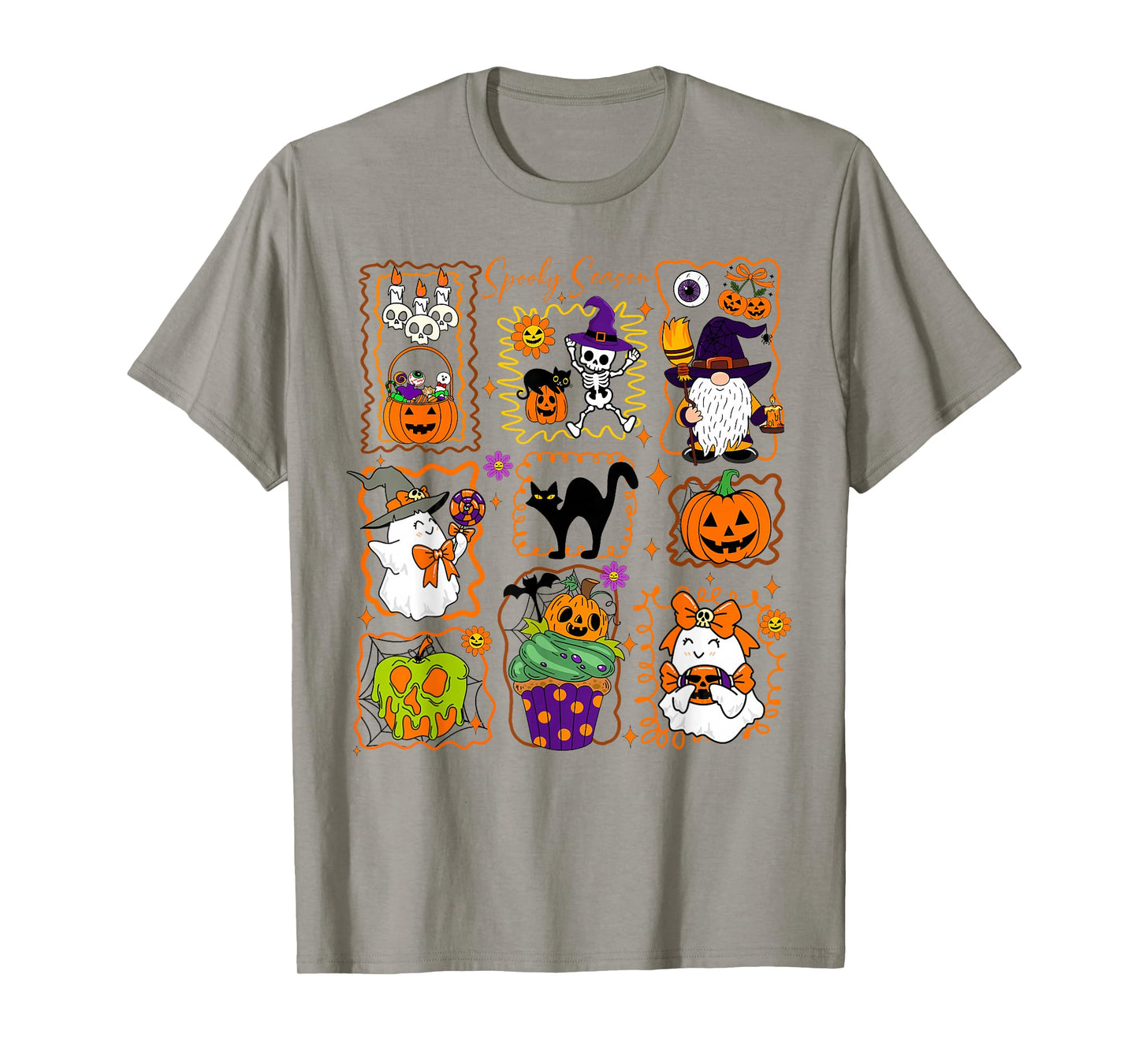 Spooky Season Ghost Pumpkin Cat Skeleton Gnome Girl Women T-Shirt