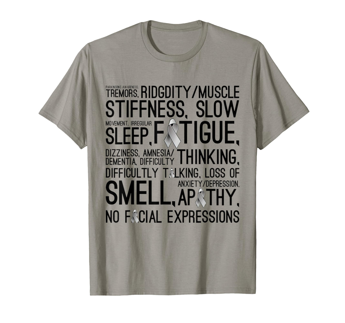 Parkinson Disease Awareness Month - Symptoms Grey Ribbon T-Shirt