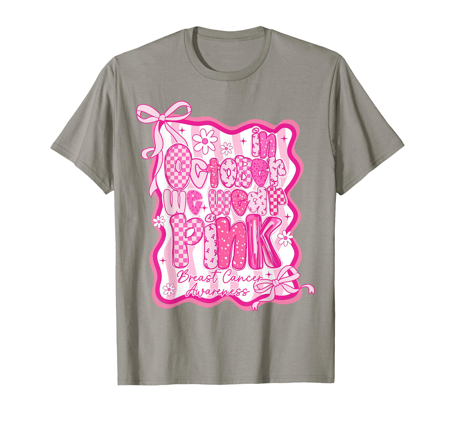 in October We Wear Pink Breast Cancer Awareness Coquette T-Shirt