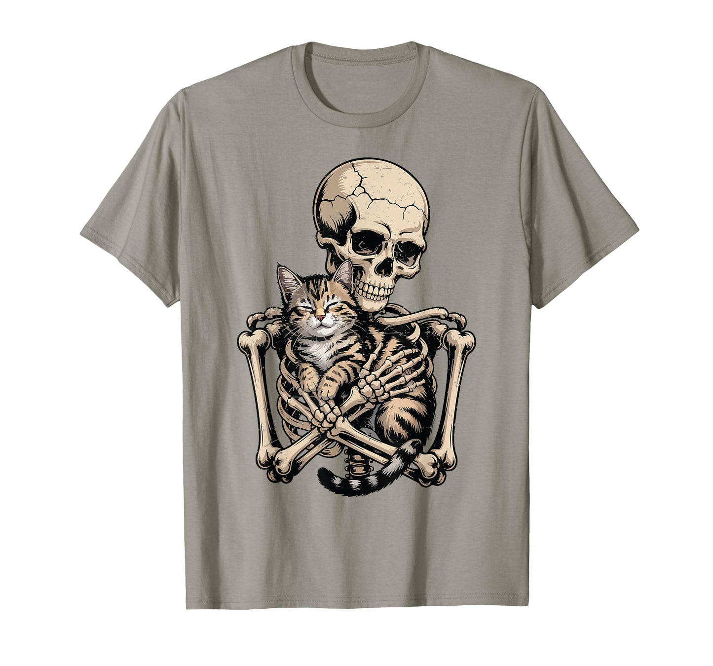 Tabby Cat Skeleton Hugging Halloween Funny Tabby Daddy Mom T-Shirt