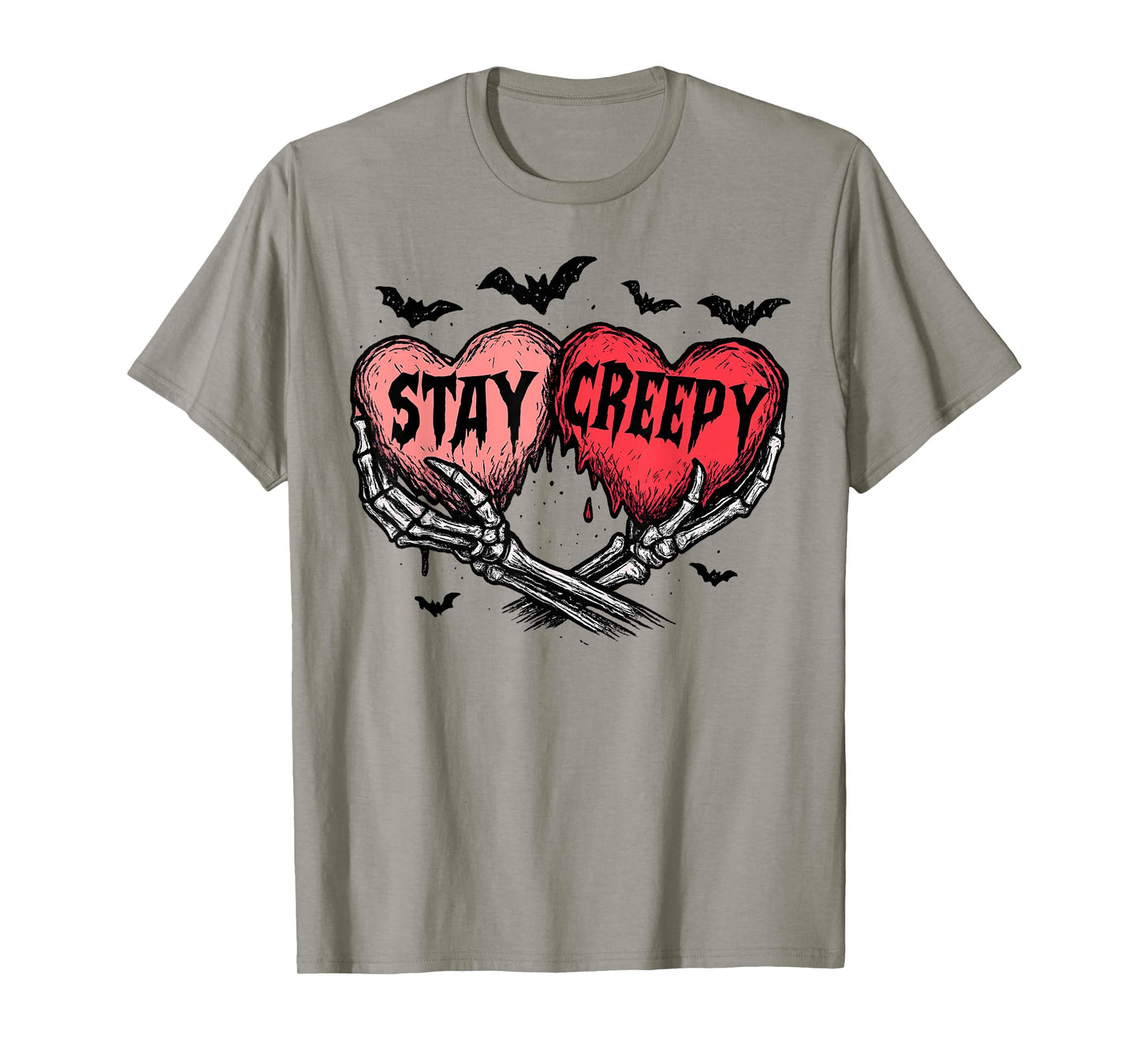 Stay Creepy Dripping Heart Halloween Skeleton Hand Spooky T-Shirt