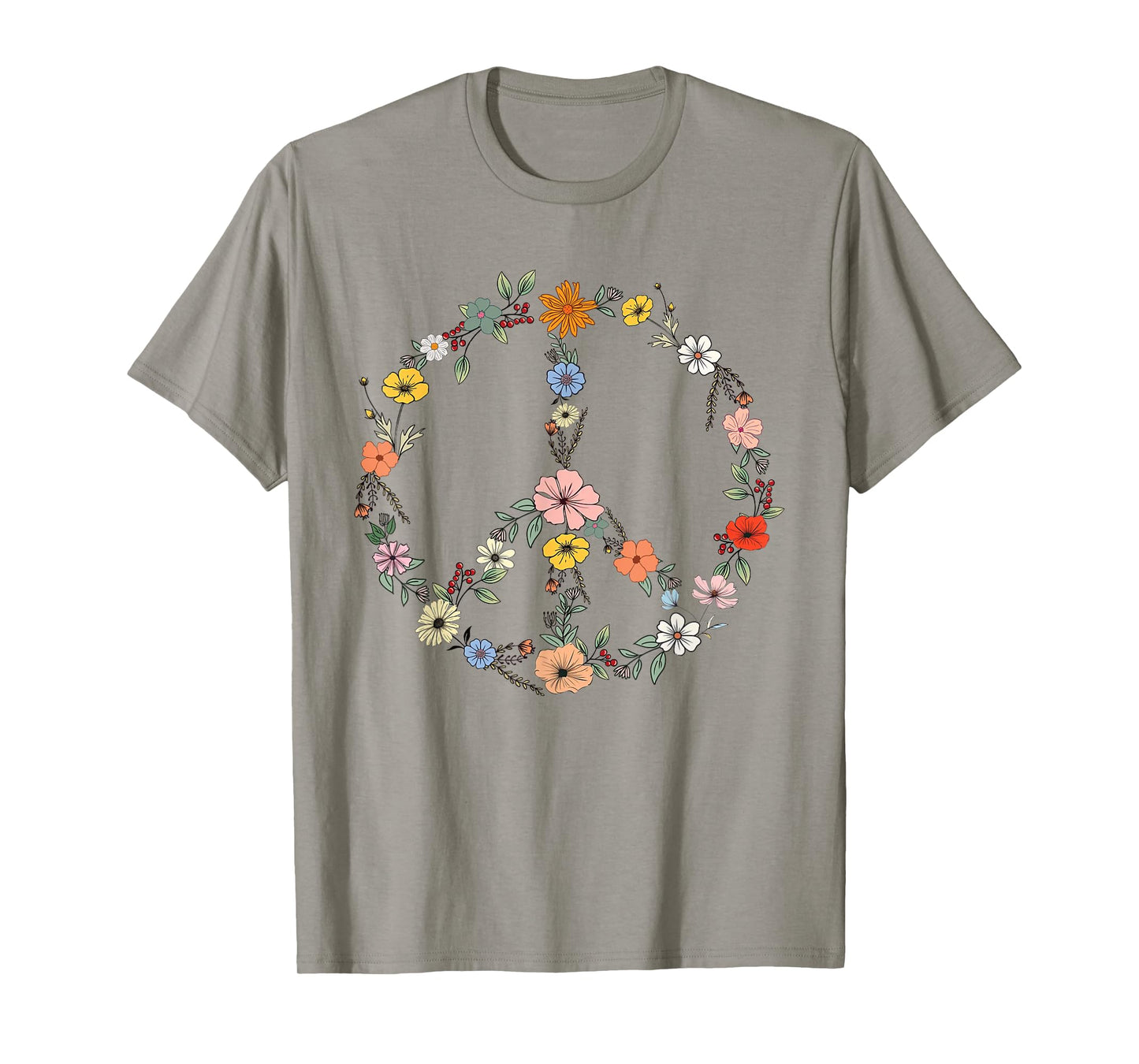 Retro Floral Peace Sign Boho Women Teens Girls Trendy Hippie T-Shirt