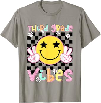 Third Grade Vibes Groovy Smile Face Back To School Girl Kid T-Shirt