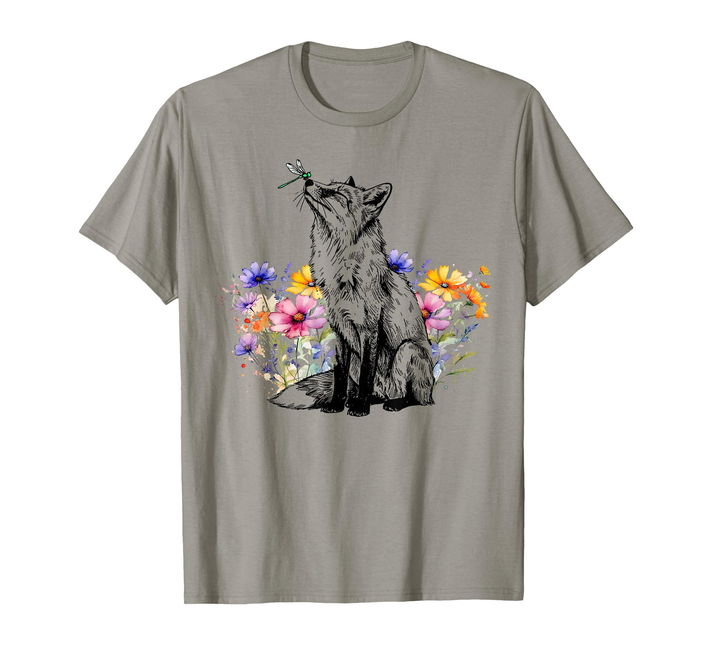Retro Floral Fox Dragonfly Wildlife Animal Nature Lover T-Shirt