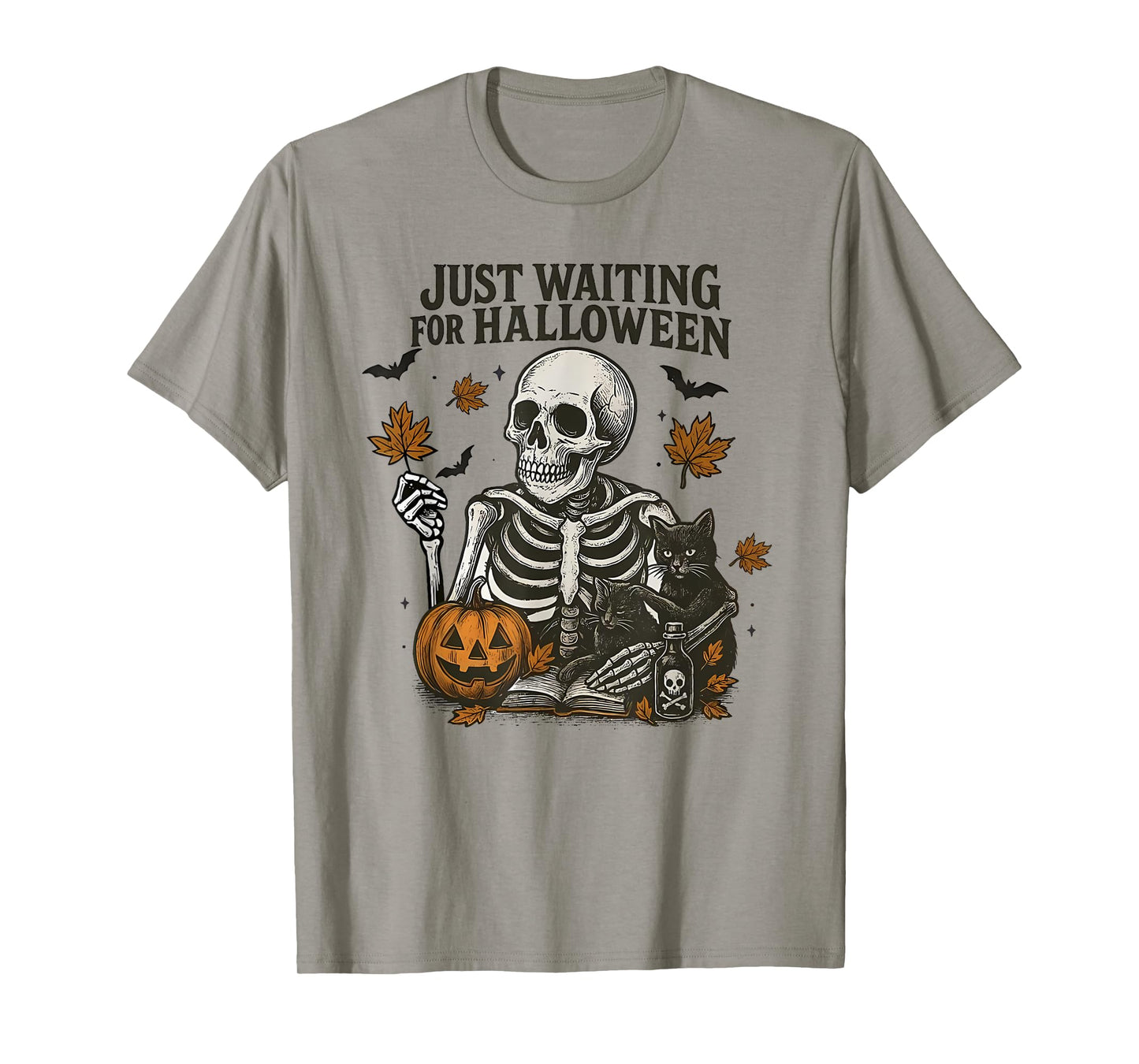 Just Waiting for Halloween Jack Or Lantern Skeleton Coffee T-Shirt