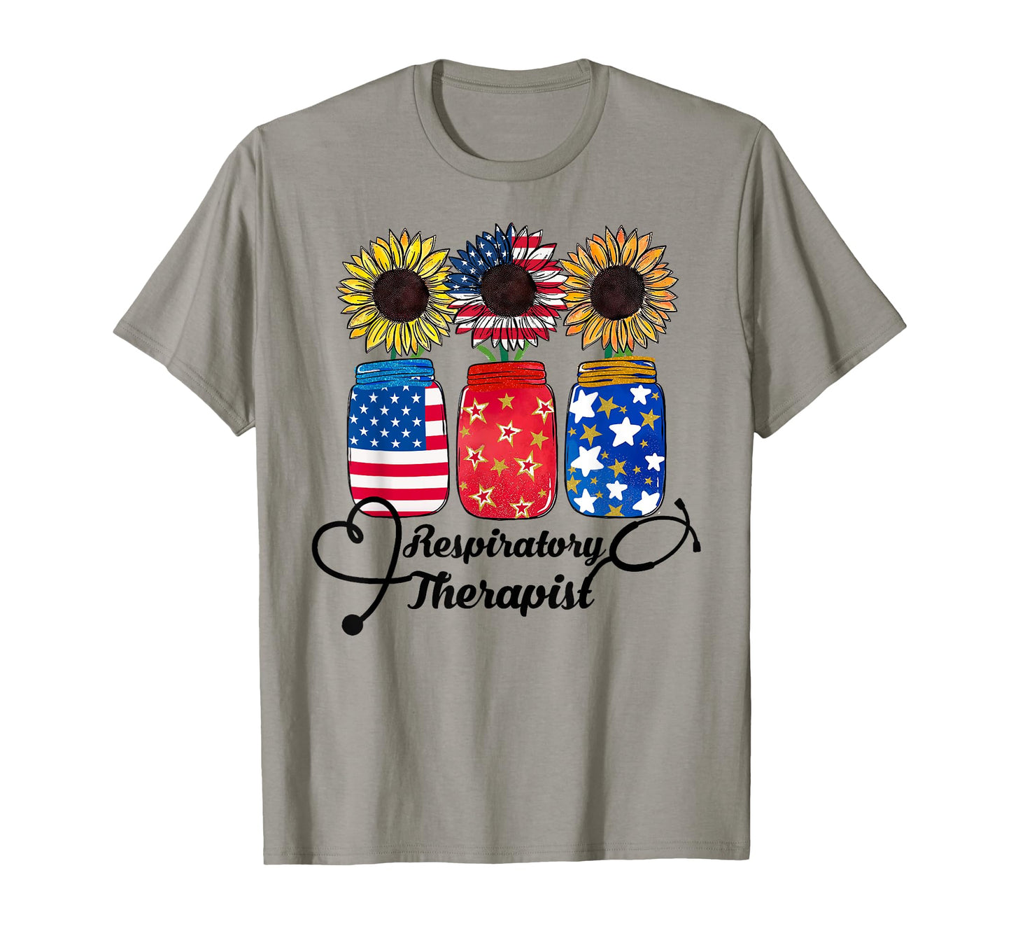 Patriotic USA Respiratory Therapist 4th Of July Sunflower T-Shirt